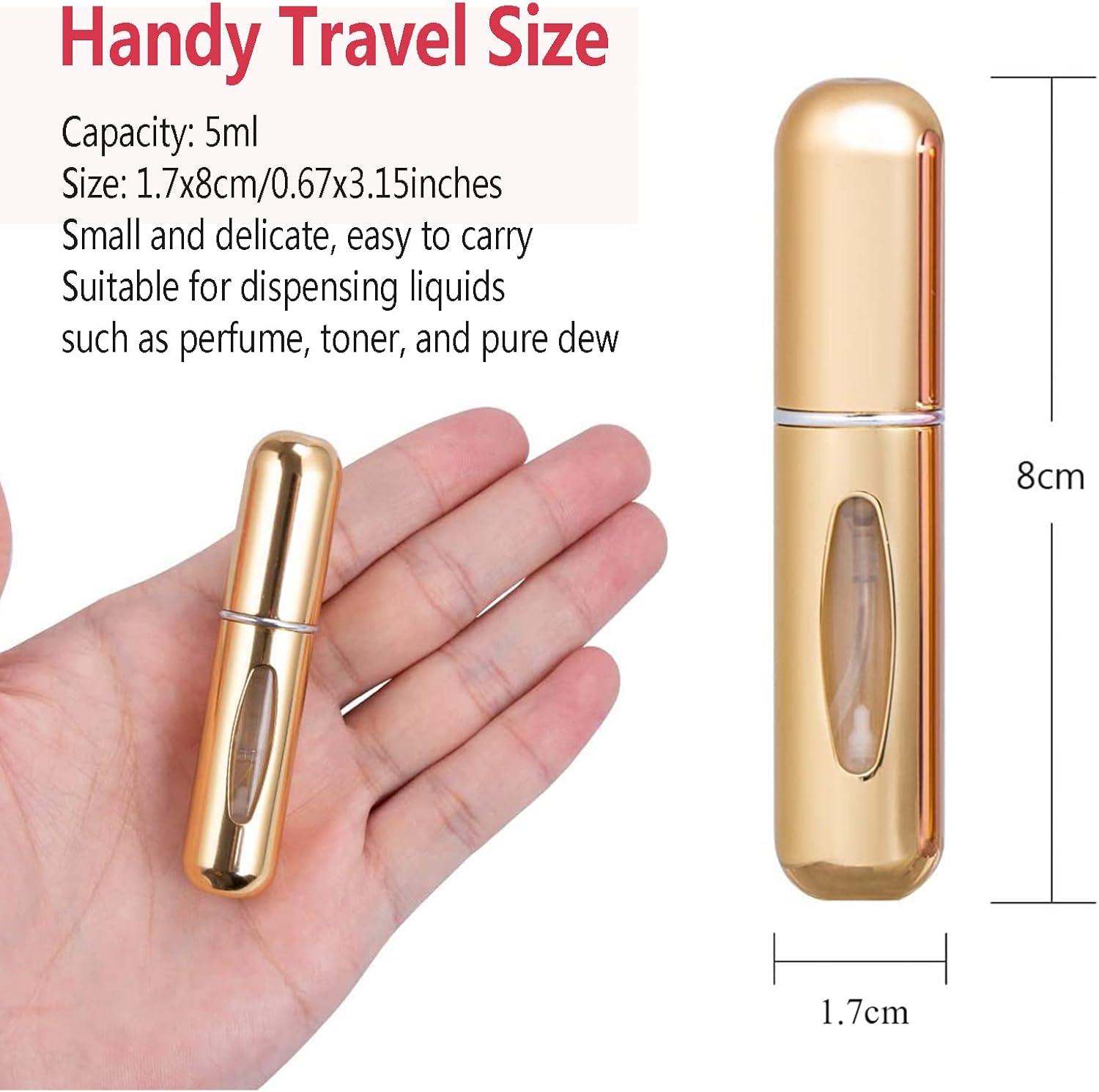 Mini Atomizer Perfume Bottle,3Pcs 5Ml Portable Travel Sub-Bottling Atomiser Spray Bottle,Liquid Spray Bottle,Bottom Refillable Perfume Atomizer Bottle for Purse Handbag Pocket Luggage (Bright Gold) - Bright Gold image number 5