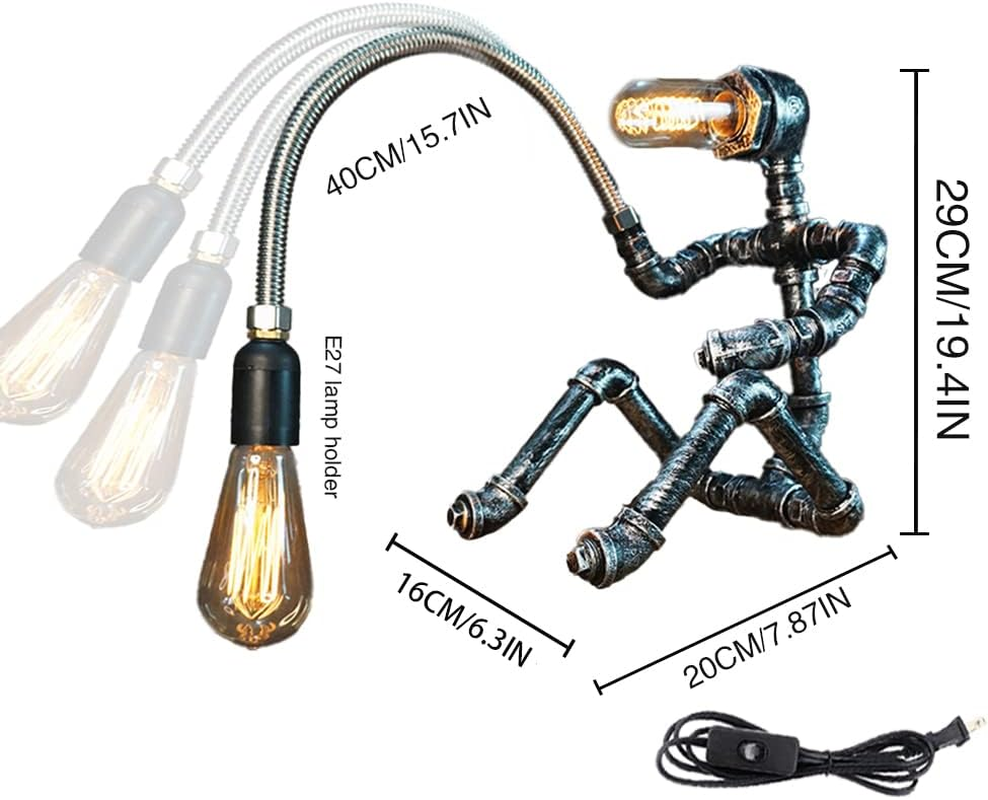 HAMOQI Steampunk Table Lamp Water Pipe Robot Vintage Industrial Style Desktop Cool Table Lamp for Bedside Cafe Bar Night Light Desk Decorations Birthday New Year Gifts