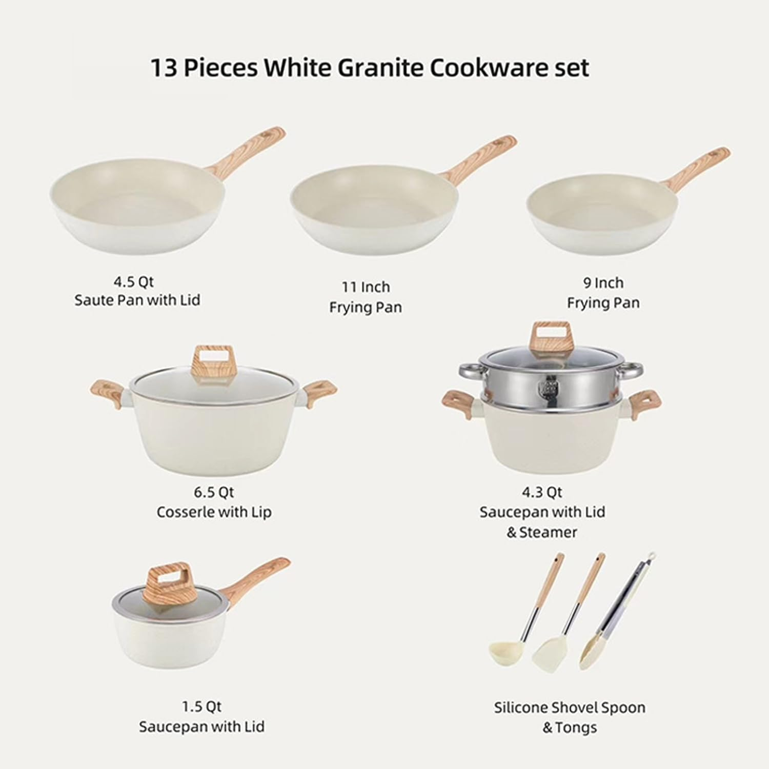 13 Piece Pots and Pans Set - Safe Nonstick Cookware Detachable Handle, Kitchen Cookware with Removable RV Cookware Set, PFOA Free (White) image number 5