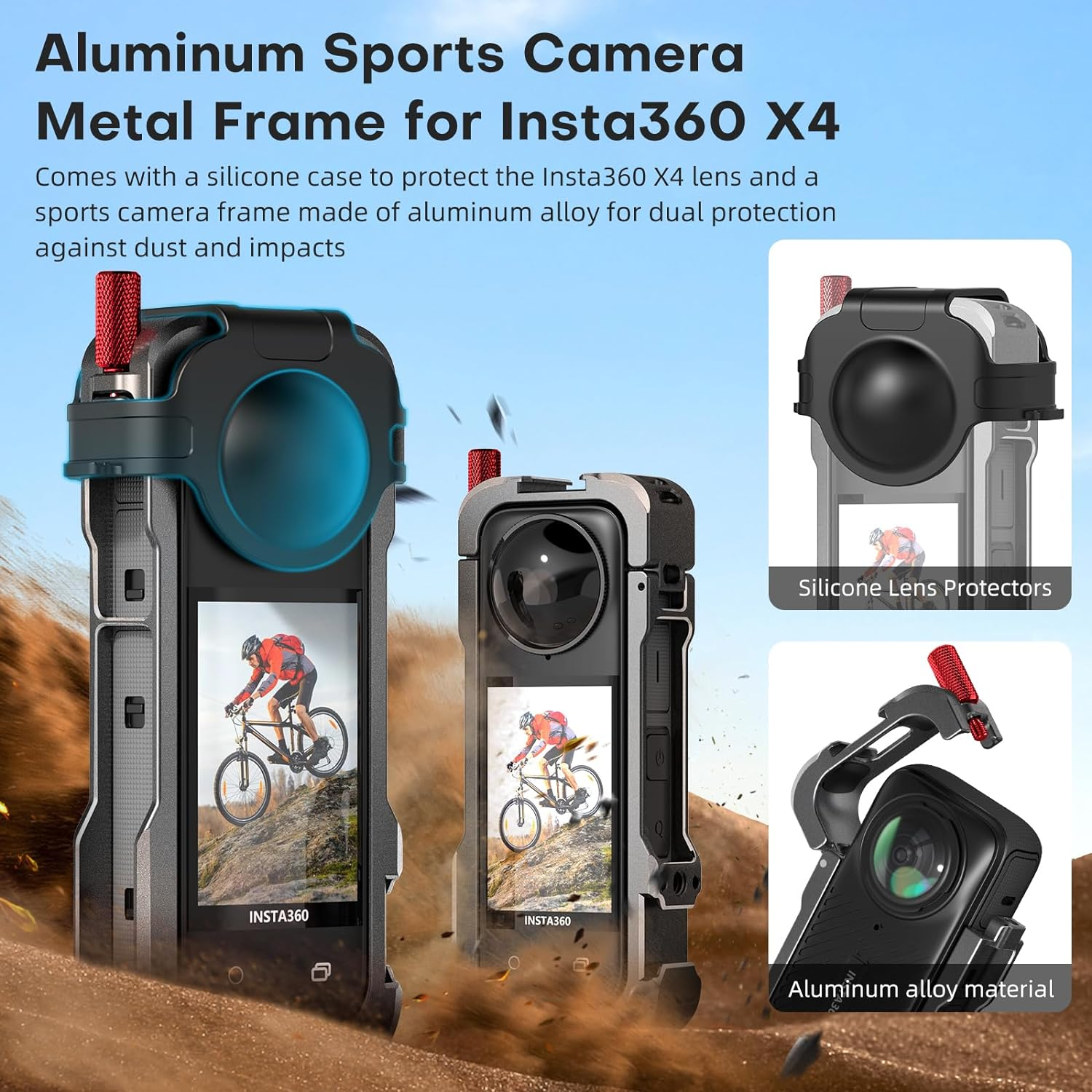 REYGEAK for Insta360 X4 Case, Aluminium Utility Frame for Insta360 X4,Protective Cage with Silicone Lens Cover,Cold Shoe Interface with 1/4" Threads Cold Shoe Mount Folding Fingers image number 2