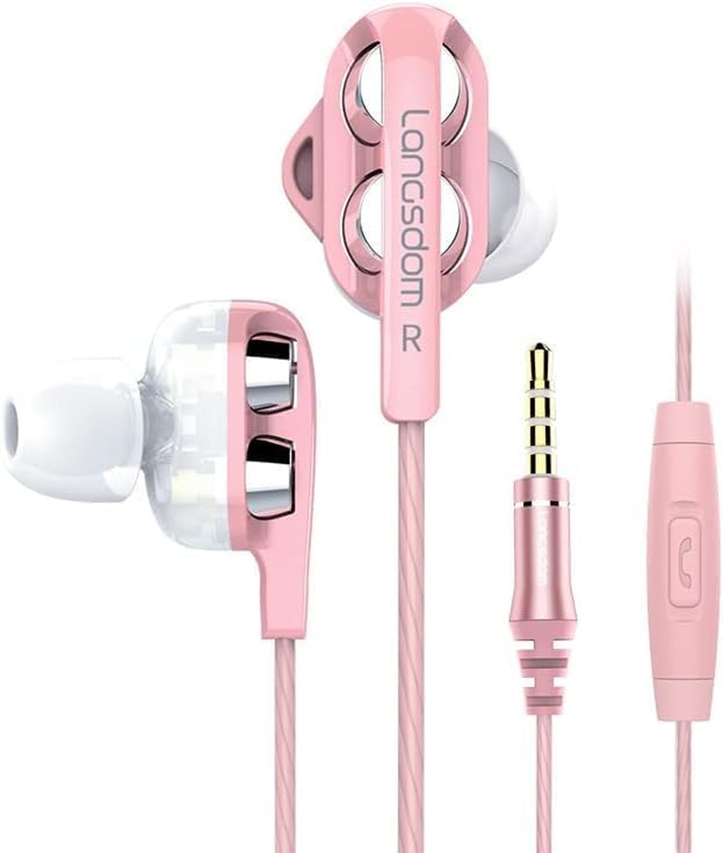 Earphones Crystal Clear Sound Two Driver Units Earbuds,In-Ear Headphones with Mic, Phone Control Compatible with Mobile Phone/Iphone/Pc/Mac/Switch/Android/Ps4/Ps5 (Black)