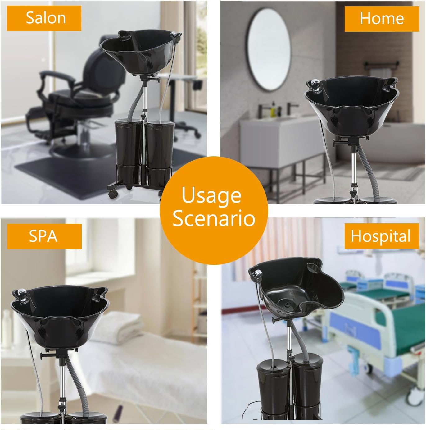 Nazalus Portable Shampoo Bowl with Electric Pump (Pack of 1) | Adjustable Basin Height, Dual-Bucket Design with Drain Hoses | Home & Barber Use | Black