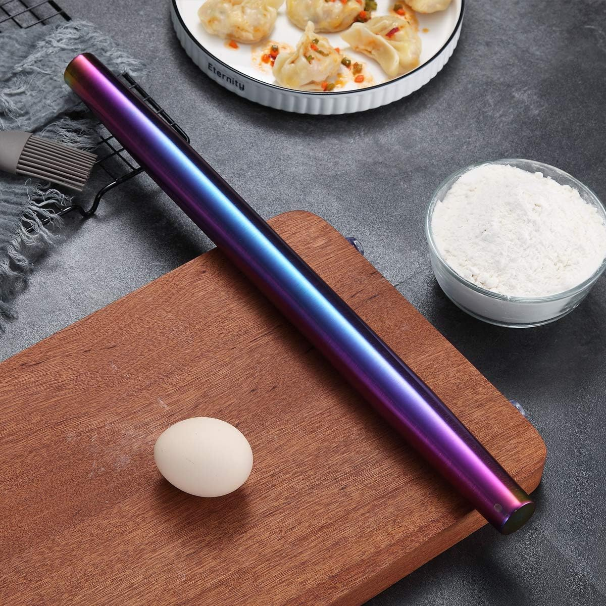 Berglander Rainbow Rolling Pin, 16.7 Inches Stainless Steel Colorful Matte Finish with Rainbow Titanium Plating Rolling Pin for Baking Pizza Dough, Pie, Cookie, Gift Ideas for Bakers. image number 6