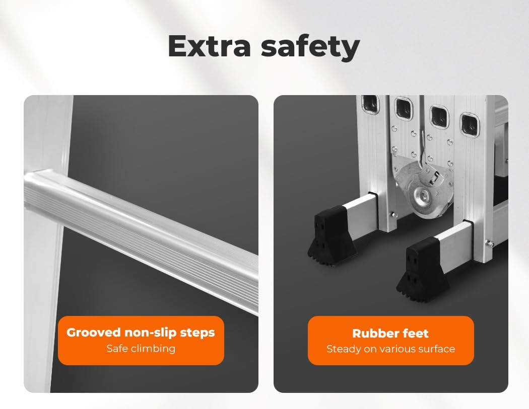 Traderight Multi Purpose Ladder Aluminium Folding Platform Extension, Multi Position Step Foldable Ladders for Home Garage Outdoor Work, 20 Rungs 5.7M Silver image number 3