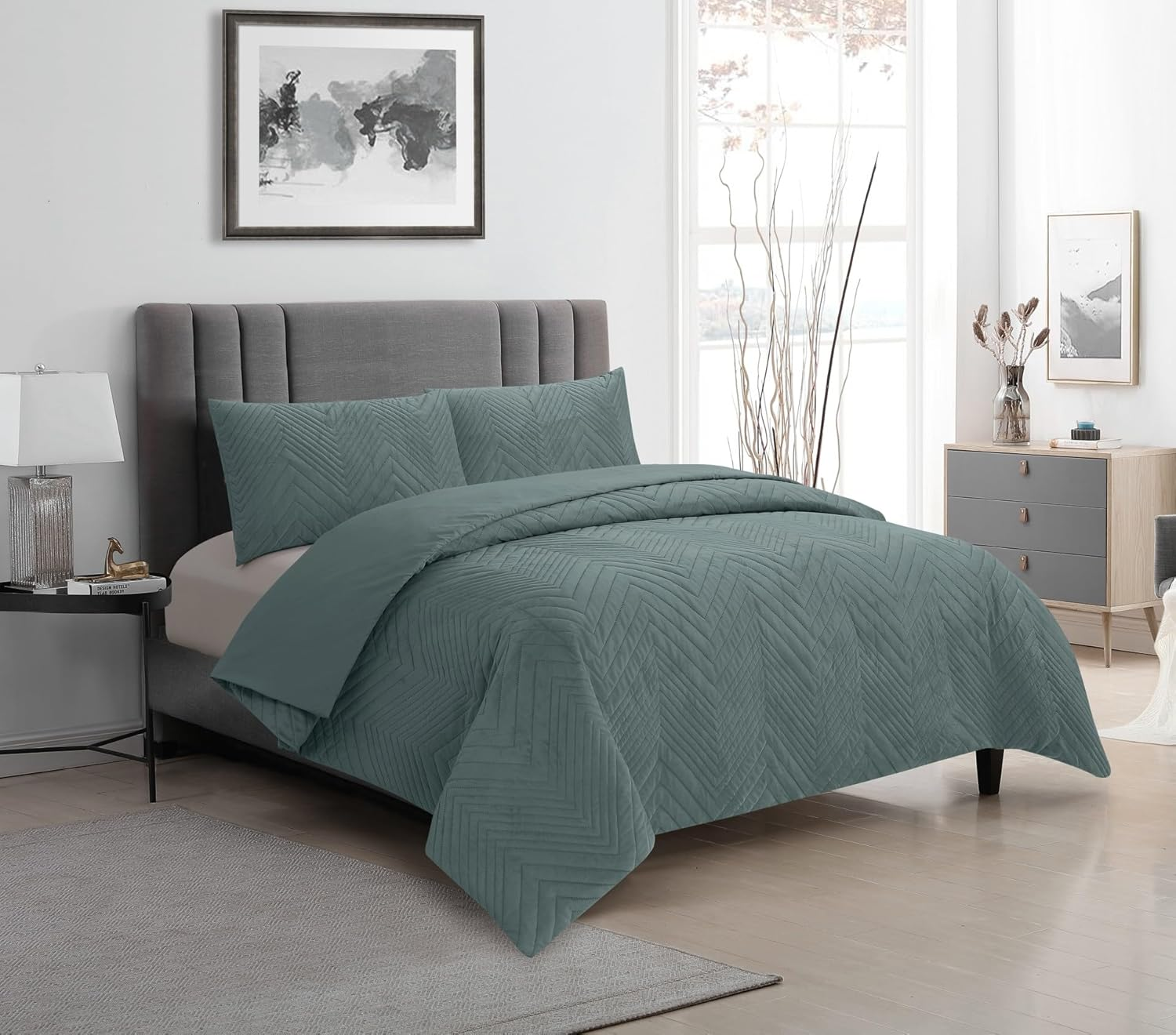 Hana Embossed Velvet Quilt Cover Set, Stormy Sea, Queen image number 2