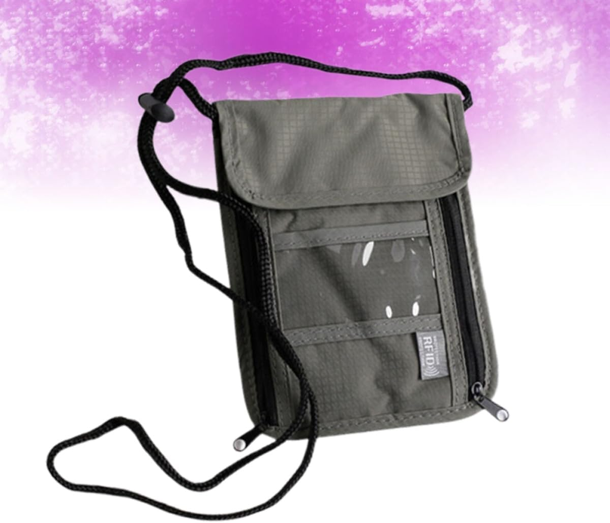 HOLIDYOYO Travel Passport Holder Wallet with Neck Hanging Strap Multifunctional Credit Card Organizer and Phone Pouch for Family Trips Lightweight Document Pouch in Grey image number 2