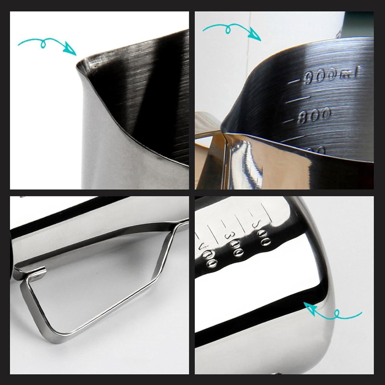 Fytstycale Milk Jug Pouring Jug Espresso Cup Warming Pot Coffee Pot Creamer Cup Milk Frothing Pitcher for Tea, 900Ml image number 3