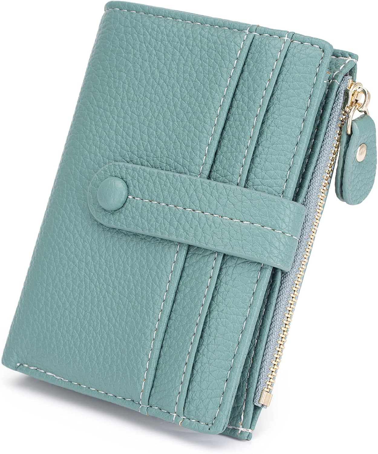 HKCLUF Small Wallets for Women,Zipper Leather Wallet Ladies Small Compact Bifold Credit Card Holder Coin Purse with ID Window, B4-Green, Small Wallet, Minimalist image number 2