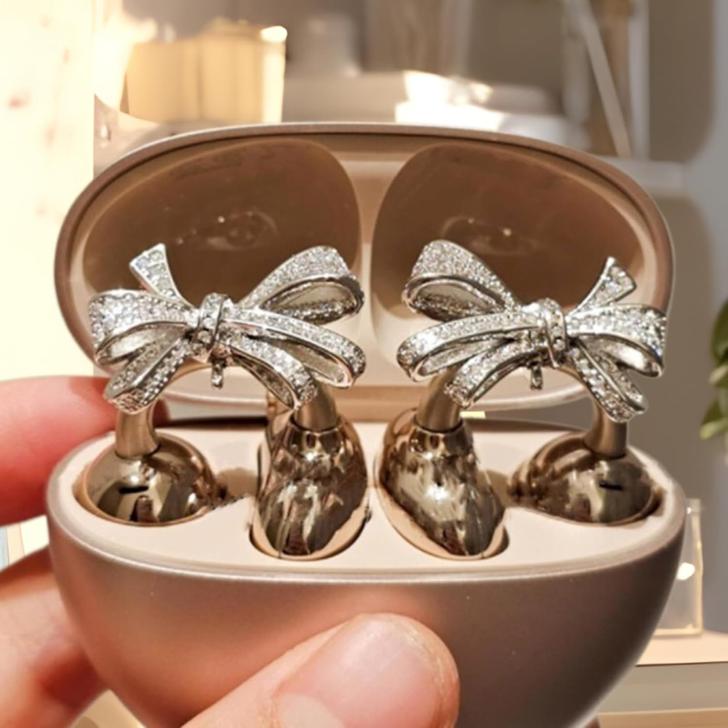 Open Ear Buds Rhinestone | Clip on Earphone Bow-Shaped Rhinestone,Open-Ear Earphone Decoration Jewelry for Traveling Friend Daughter Home - Bow image number 4