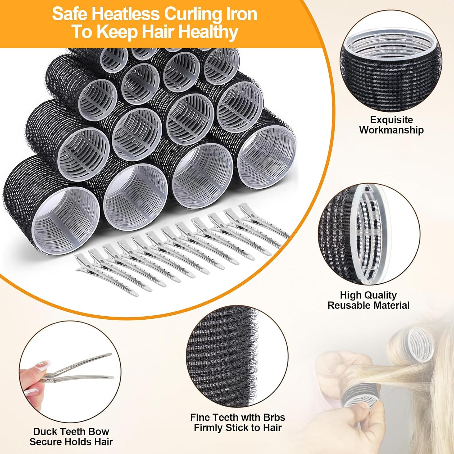 DGBAY Hair Roller Curler Set with Clips - 28PCS, 4 Sizes (64M, 48Mm, 36Mm, 25Mm), No Heat, Suitable for Long, Medium, Short Hair - Salon & Home Use DGHS163_28P image number 1