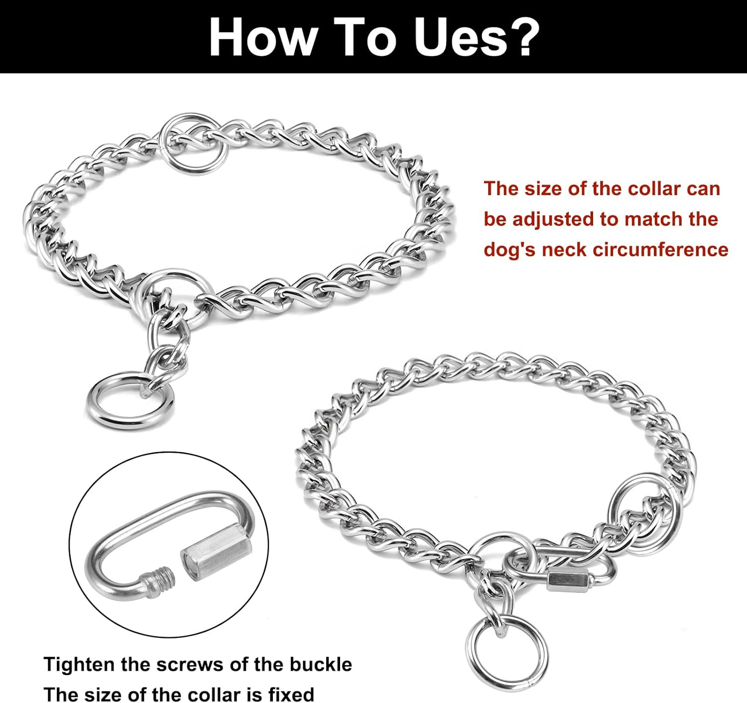 Dog Chain Collar, 65 Cm Dog Collar Chain, Adjustable Dog Chain with Secure Buckle, Dog Chain for Dog Training, Stainless Steel Dog Necklace, Metal Dog Collar for Walking