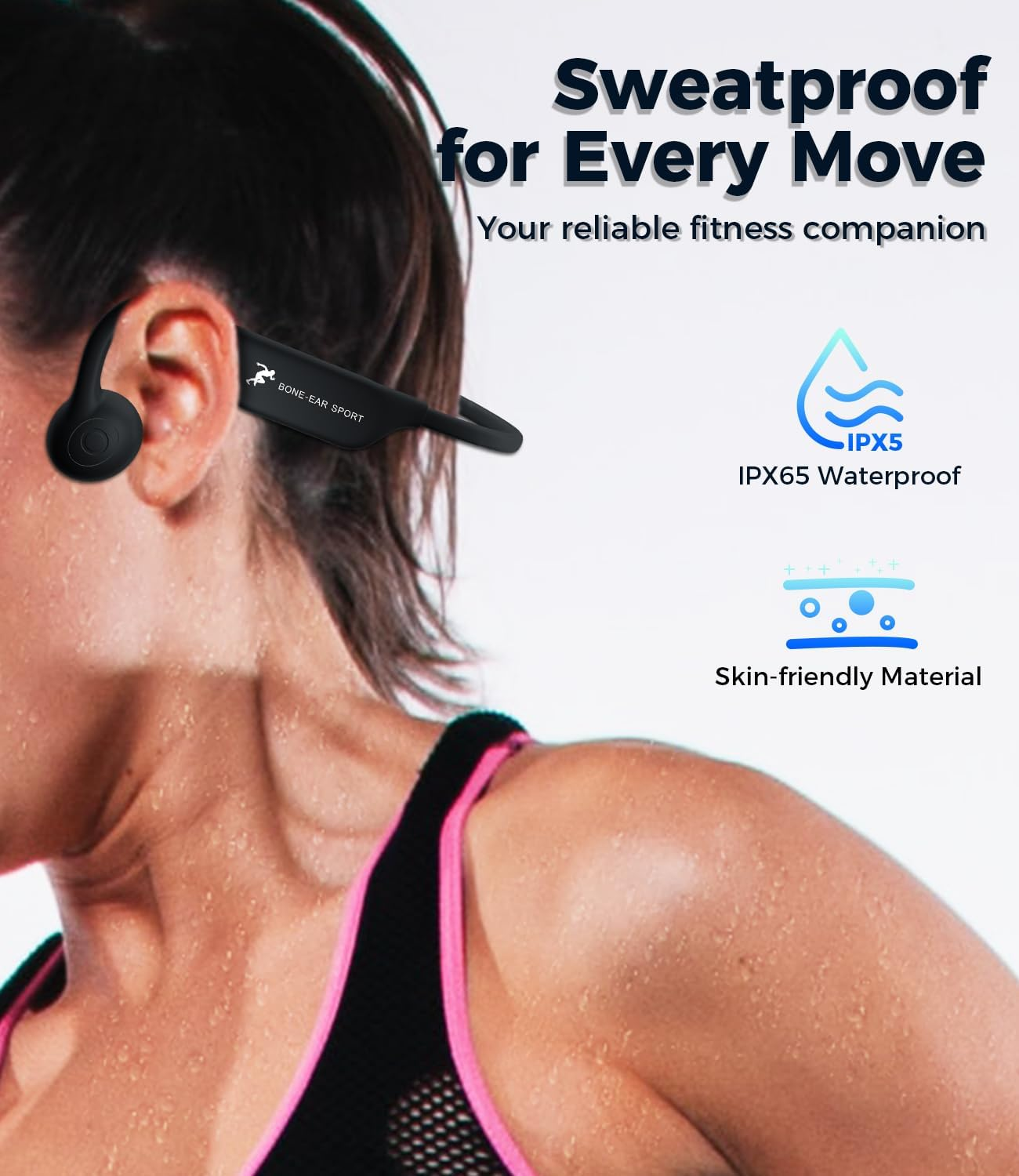 Bone Conduction Headphones Bluetooth, Wireless Running Headphones, Open-Ear Sports Headphones with Mic, Wireless Bluetooth 5.2 IP67 Sweat Resistant for Running, Bicycling, Driving, Workouts, Walking image number 6