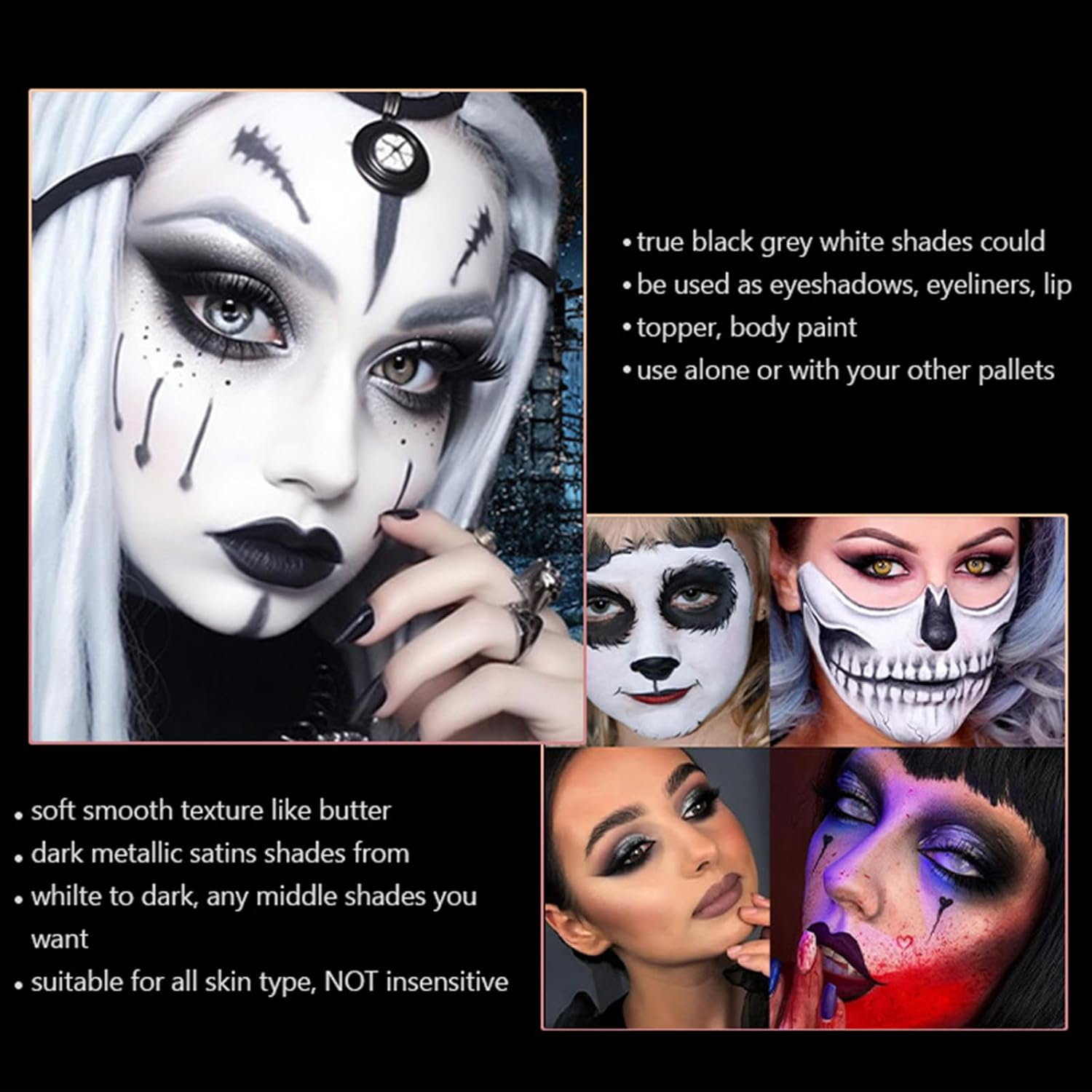 9 Color Eye Shadow Palette, Heavy Metal Dark Style Eye Shadow Plate, Smoke Makeup Punk, Black White Gray Is Suitable for Eyeshadows, Lip, Body Paint