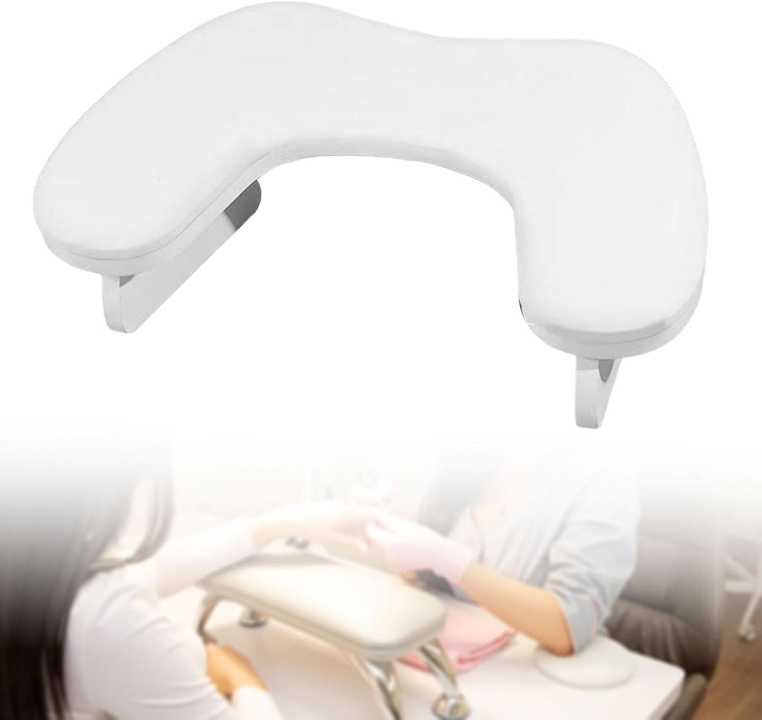 Nail Arm Rest Pillow, Armrest, Practical PU Leather U Shaped Stand Mat Holder for Home Manicure Nail Art Salon Women, White image number 6