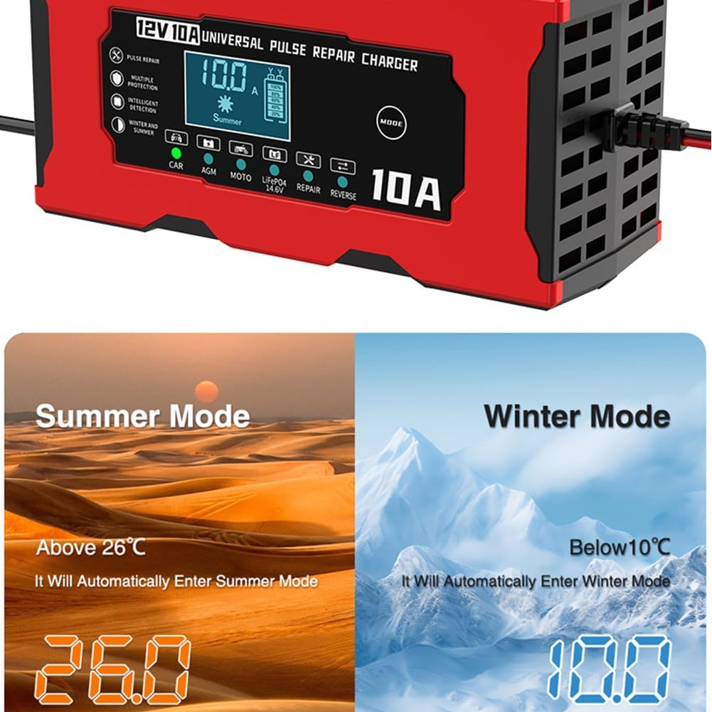 Augoing Battery Charger for 12V10A Lead Acid and 14.6V Lithium Iron Phosphate (Lifepo4) Batteries, Automatic Car Maintainer Trickle and Desulfator with Pulse Repair and Temperature Compensation image number 6