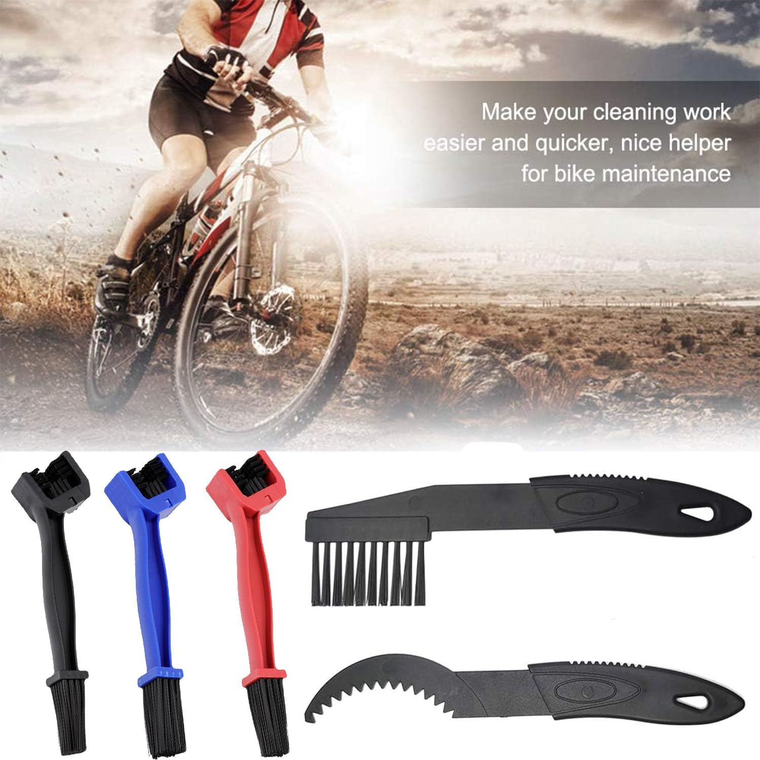 Bike Chain Cleaning Brush, Bike Chain Cleaner Kit, WADY Bicycle Chain Cleaner, Motorcycle Chain Washer,4 Pcs Bike Cleaning Brush for Motorcycles,Bicycles,Mountain Bikes,Electric Dirt Bike (Red,Black) image number 3
