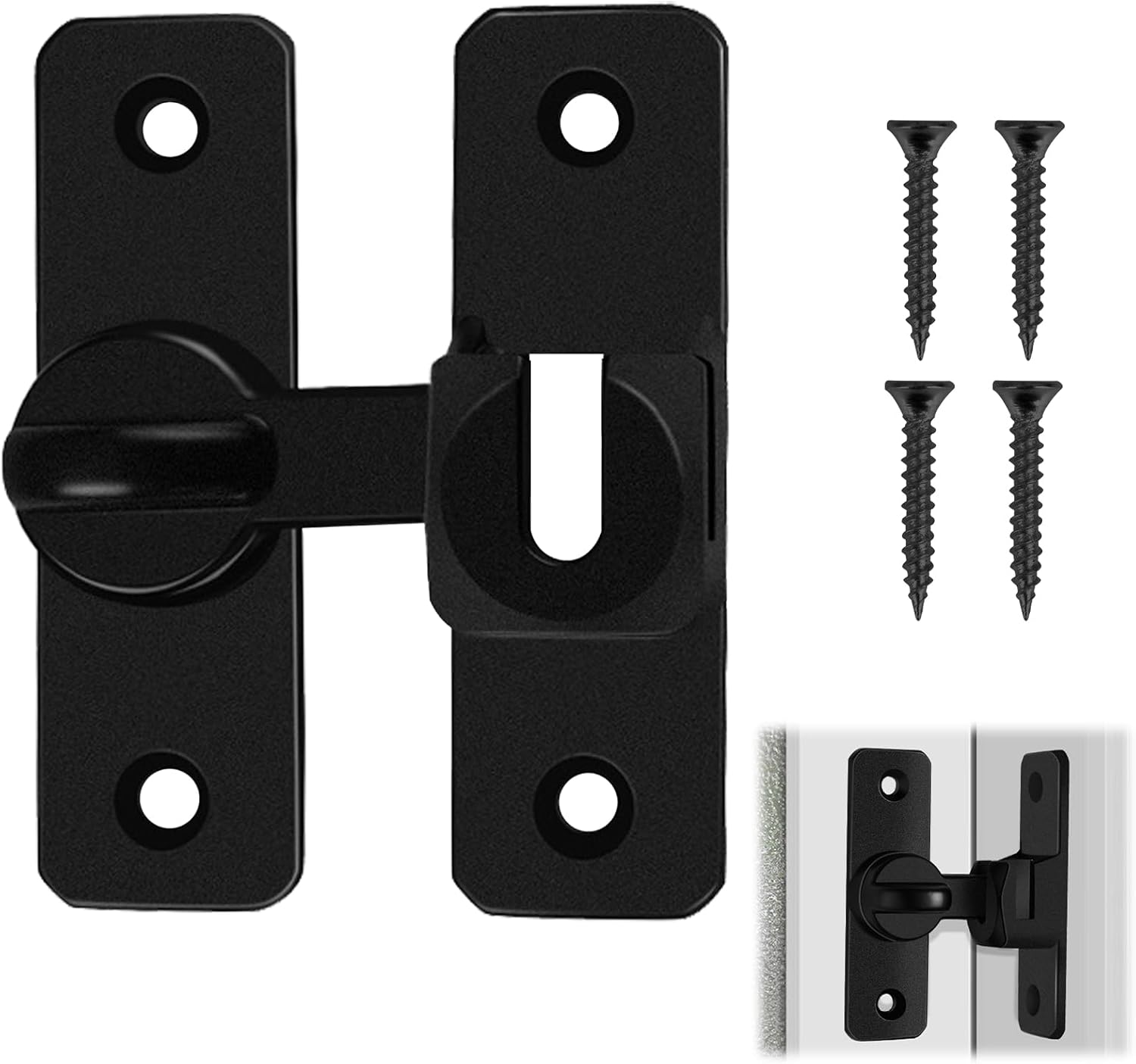 Door Latches & Gold Gate Latches, Heavy Duty 90/180&deg; Adjustable Flip Gate Latches Hardware, Zinc Alloy Right Angle Lock for Sliding Doors, Cabinets, Bathrooms & Fences (1 Pcs Black)