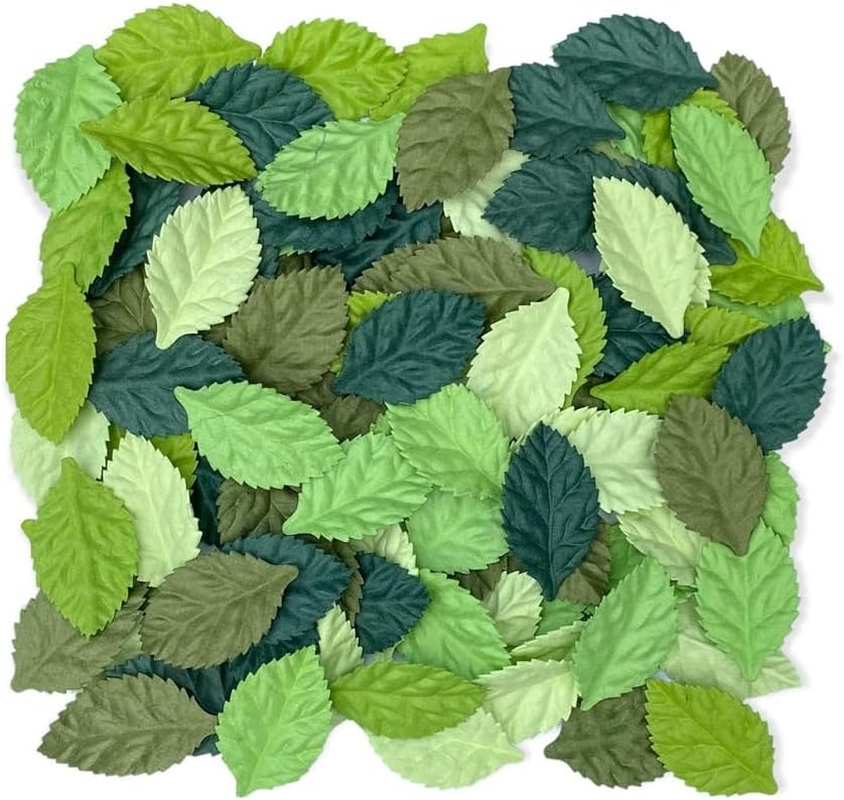 Artificial Leaves 100 Pcs Mulberry Paper Roses Leaves 45X25Mm DIY Craft Scrapbooking Wedding DIY Craft Supplies Card (Green Tone) image number 1