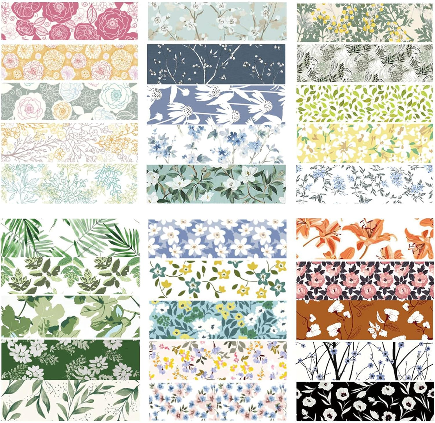 YUBX Flowers Washi Tape Set 30 Rolls Floral Patterns Decorative Skinny Slim Masking Tapes for Arts, DIY Crafts, Journals, Planners, Scrapbook, Wrapping (Greens Thrive) image number 1