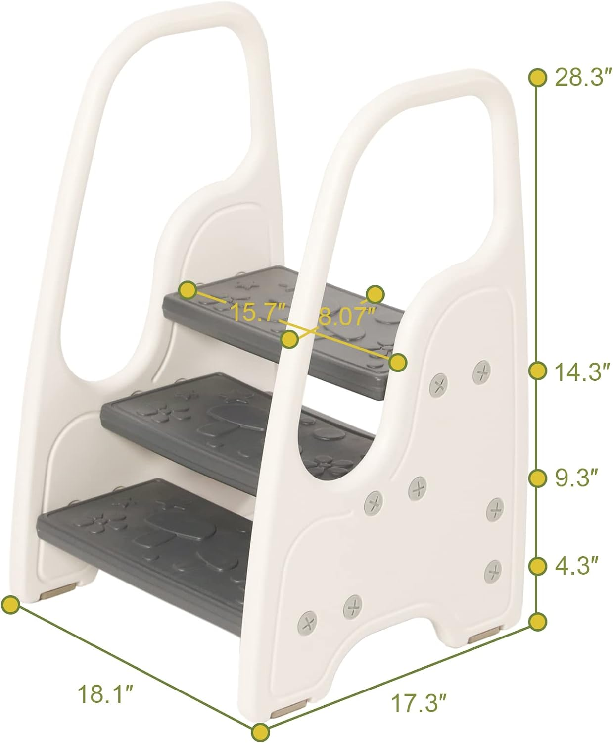 3 Step Stool with Handle for Toddler and Kids,Standing Tower for Bathroom Sink, Potty Training, Children Step up Learning Helper with Handles and Safety Non-Slip Pads(Gray) image number 3