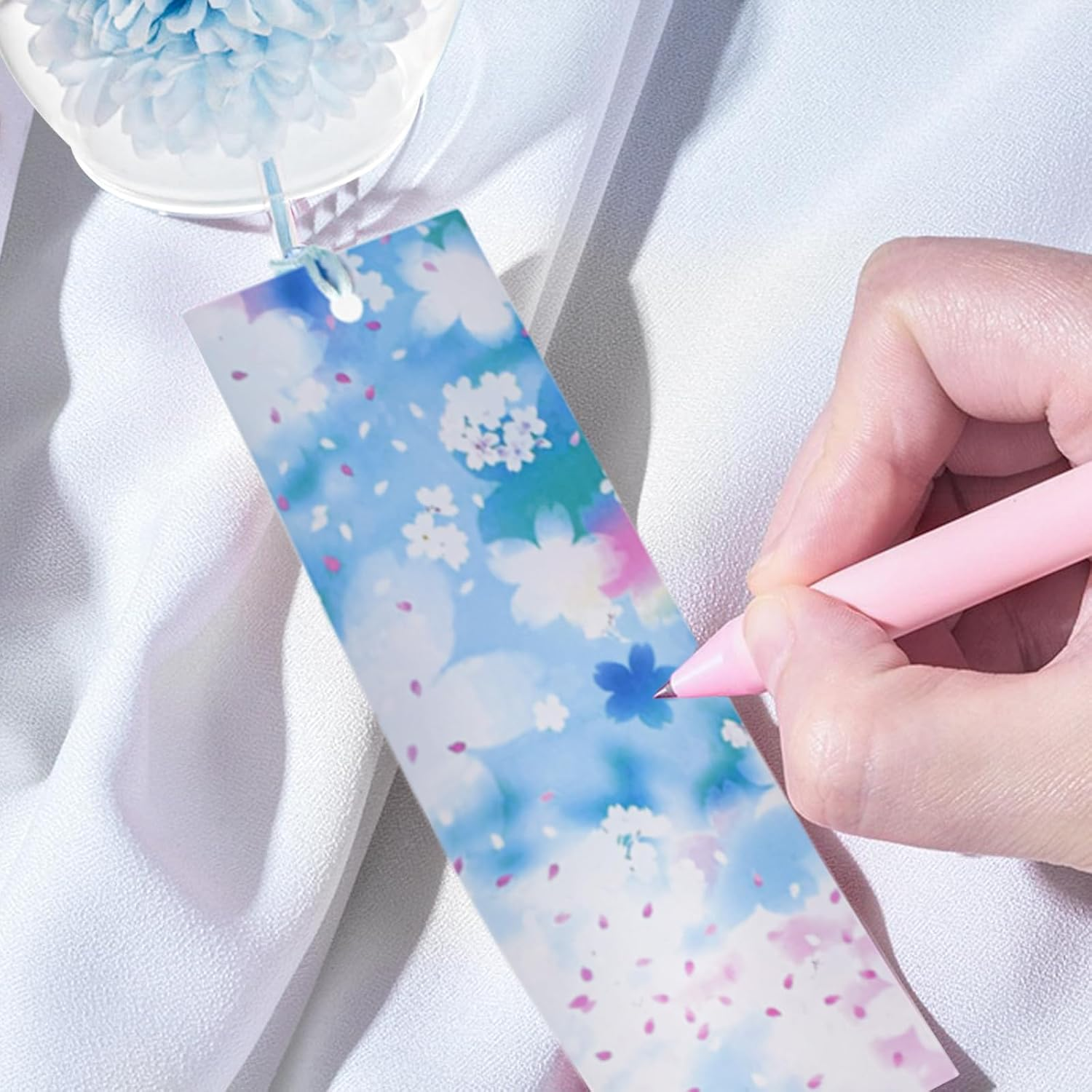 Mrmrkura 6 Pcs Japanese Wind Chimes, Colorful Glass Wind Chimes with Label Handmade Bell Wind Chime Pendent for outside Garden Patio Home Decor (Flower)