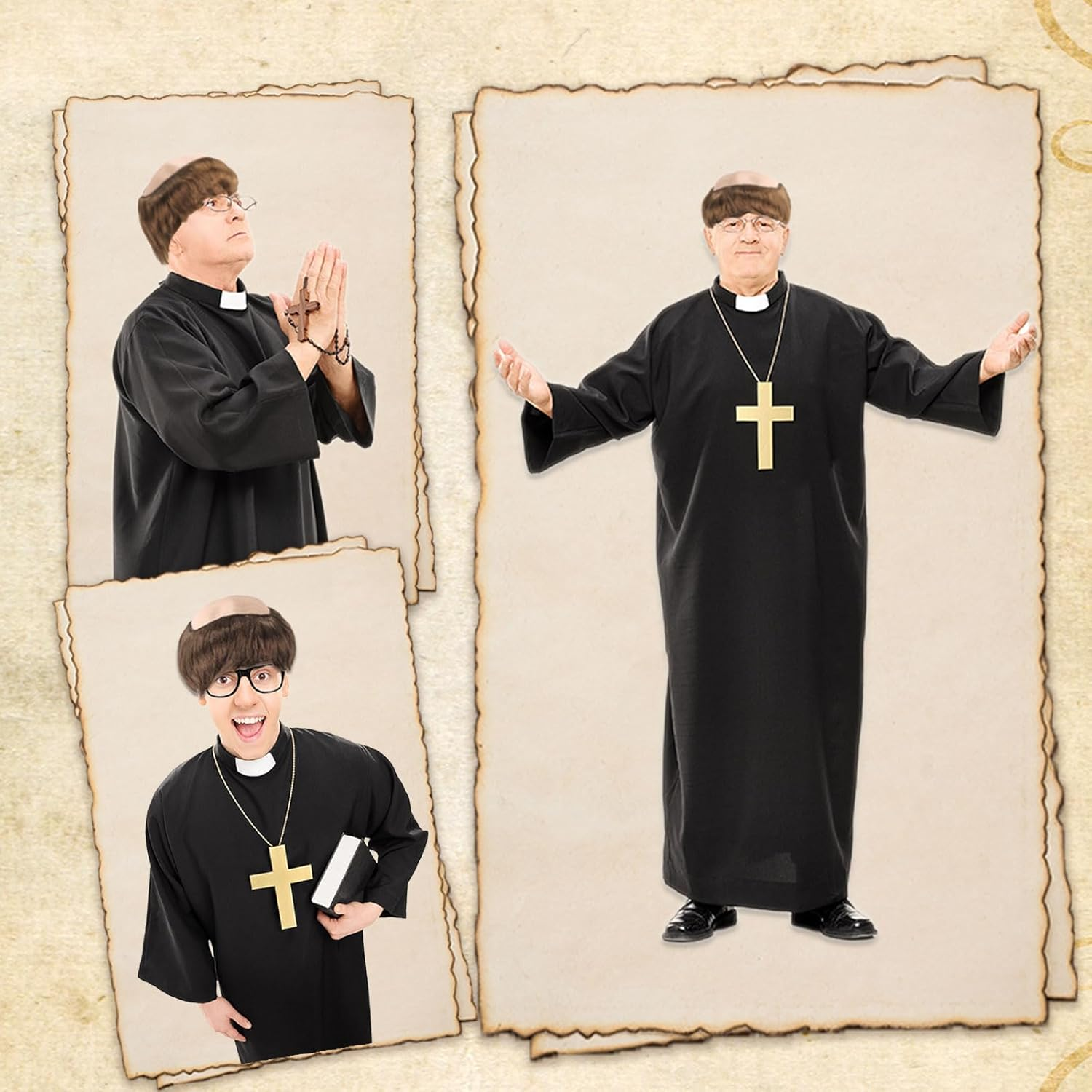 Brown Monk Wig, Wig Man Halloween Monk Costume, Short Wigs Men Carnival Wigs Cap Bald Tonsure Latex Costumes Adult Cosplay Party (Brown) image number 6