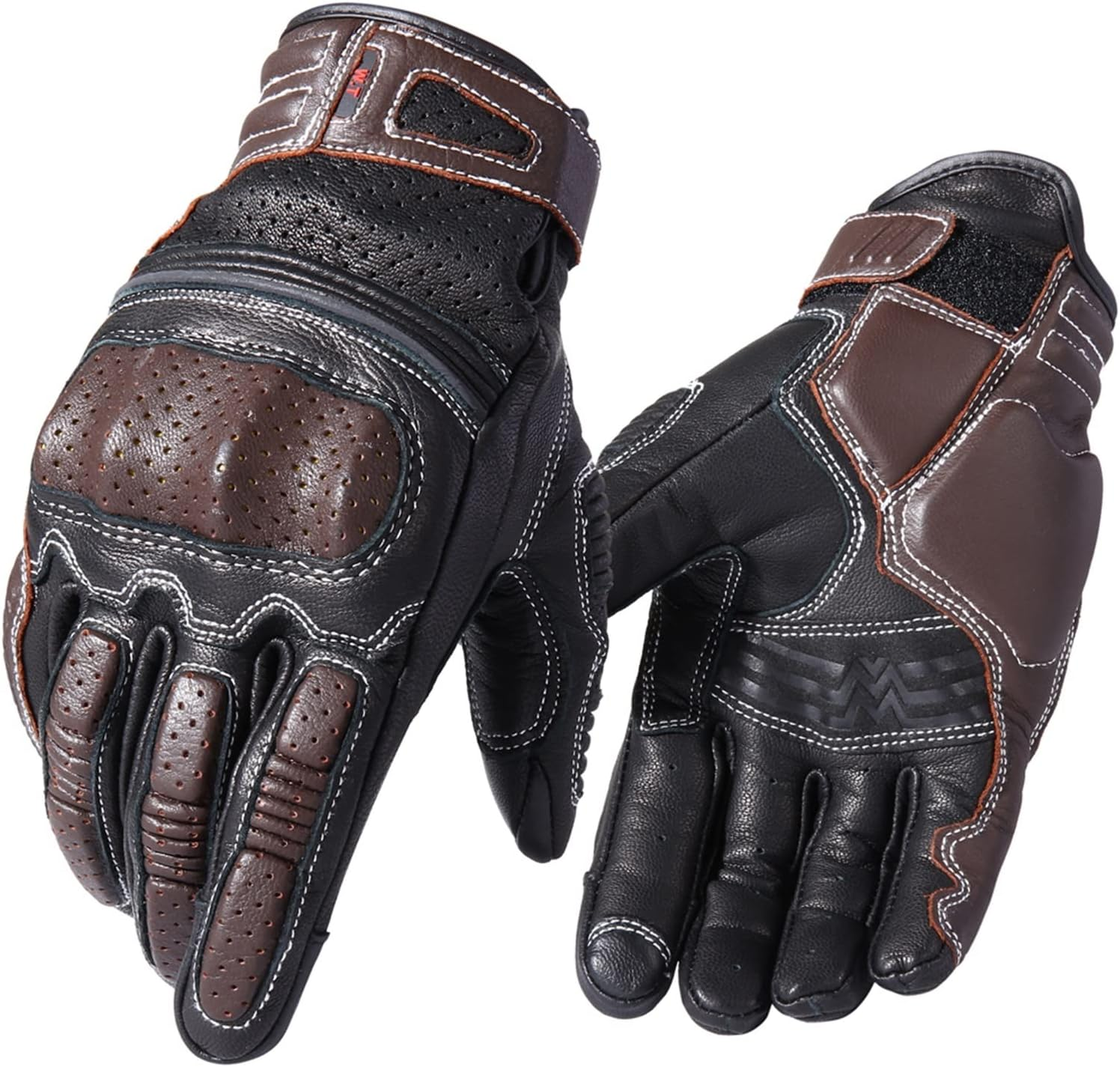 KANGYEBAIHUODIAN Genuine Leather Vintage Motorcycle Full Finger Gloves Rubber Guard Protection Touchscreen Motorbike Motocross ATV Racing Riding (Color : Brown, Size : S) image number 1