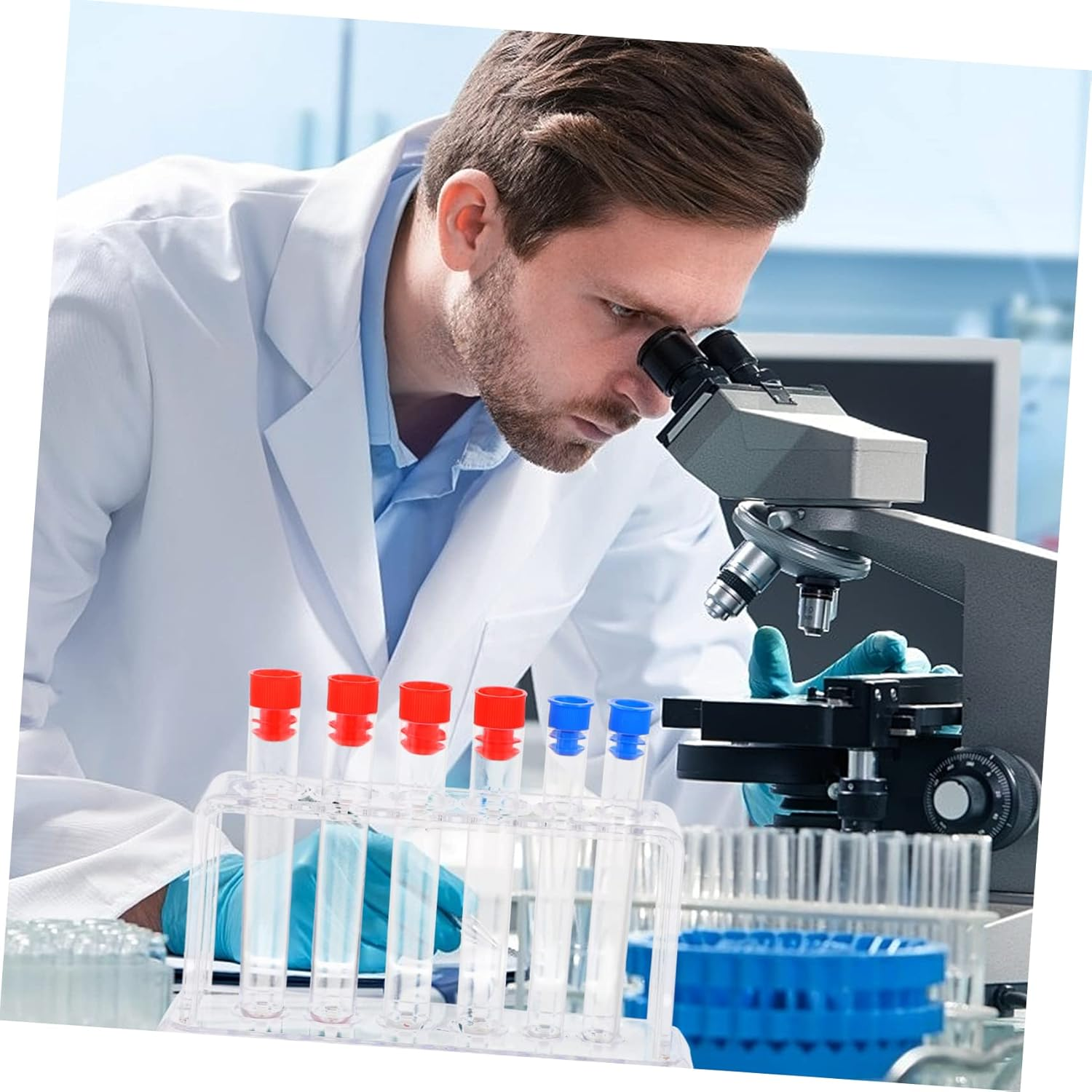 JECOMPRIS 1 Set Test Tube Rack Pipe Sample Holder Microcentrifuge Tube Rack Test Tubes with Lids and Rack Small Test Tube Tubes Holder Beakers Api Test Tube Holder Toy Plastic Storage Rack image number 4