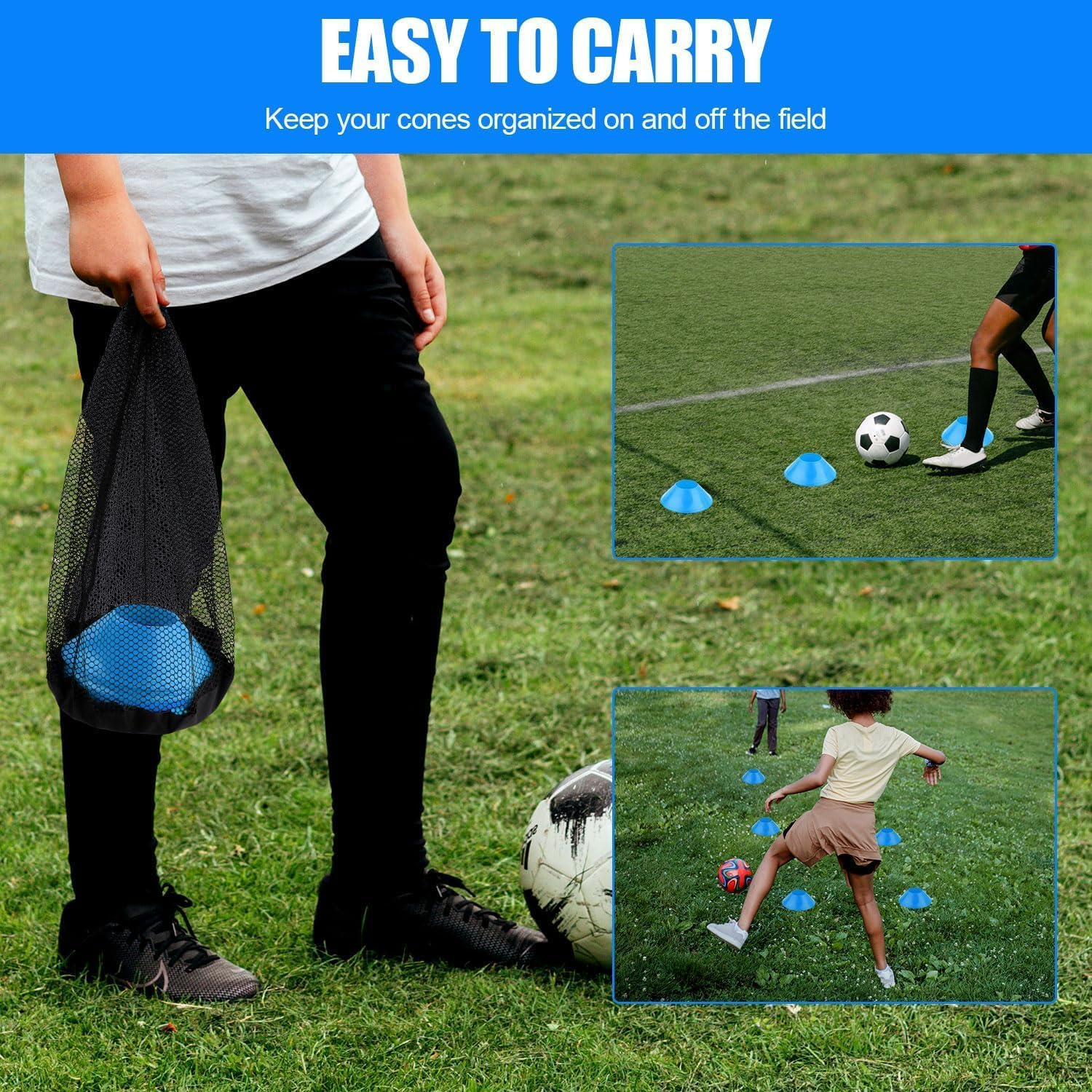 20Pcs Soccer Markers Disc with Net Bag, Portable Lightweight Agility Field Soccer Training Cones, Football Training Agility Markers Cone, Soccer Cones Discs with Mesh Bag for Sports Training, Blue image number 5