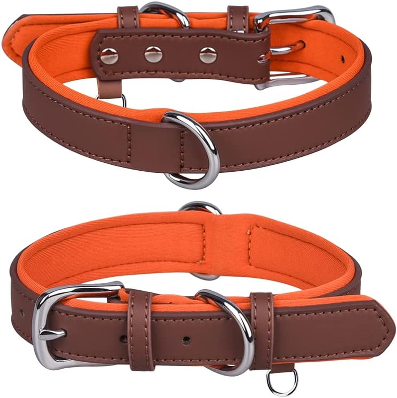 Haoyueer Genuine Leather Dog Collar for Small Medium Large Dog Adjustable Soft Breathable Comfortable Padded Puppy Pet Collar (XS, Brown) image number 6