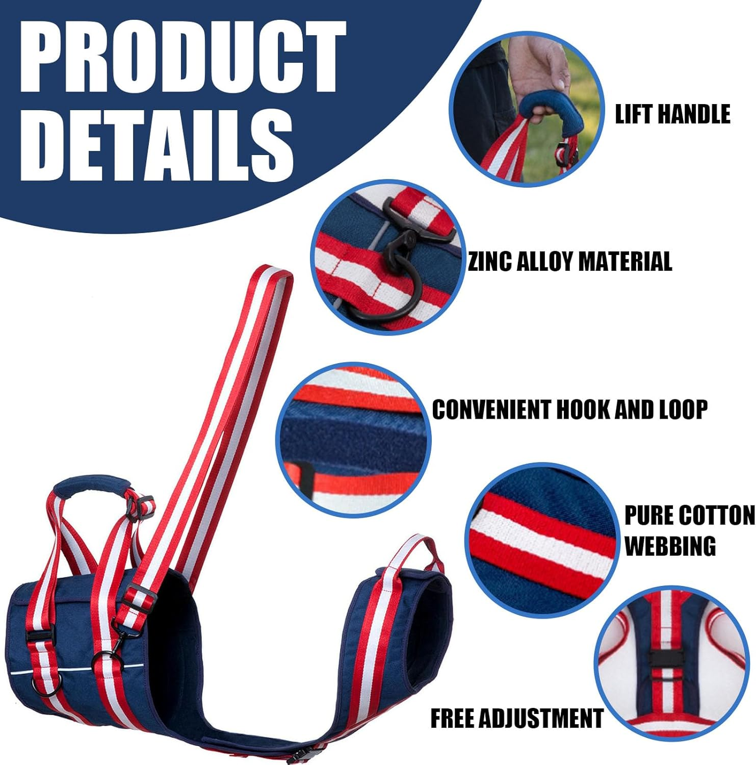 IUOUTG Dog Lift Harness for Large Dogs Adjustable Soft Dog Support Harness Blue Girl Boy Dog Carry Sling Lifts Vest for Old, Disabled, Paralysis Dogs Walk image number 4
