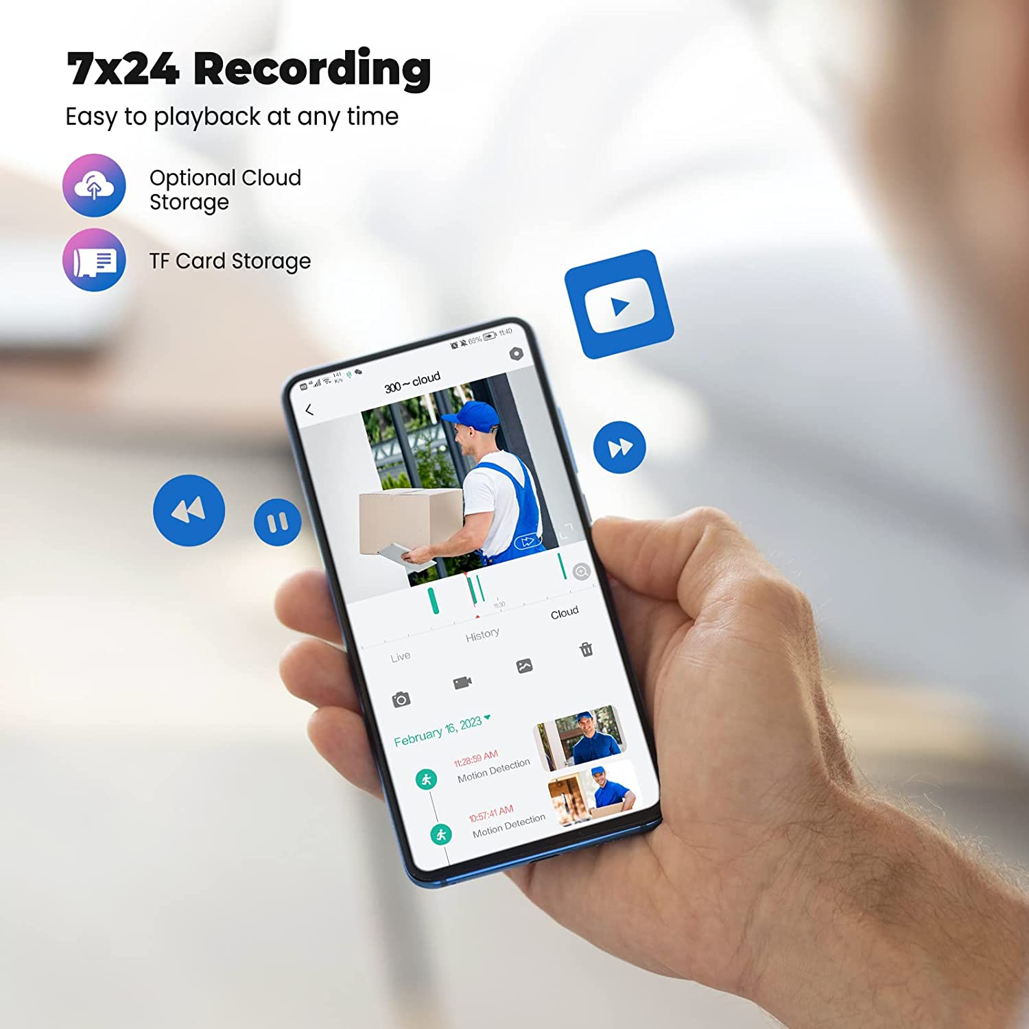 2K Telecamera Wi-Fi Esterno Con Vista a 360&deg;, Codnida 3MP Videocamera Sorveglianza Con Fili PTZ Telecamera Con Visione Notturna, Tracciamento Automatico Del Movimento,Allarme Sonoro E Luminoso image number 5