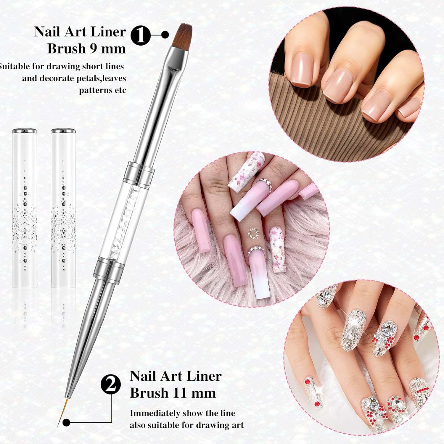 2 Pcs Builder Gel Brush，Poly Dual Ended Flat Gel Nail Brushes 2 in 1 Design Flat Manicure Spatula with Transparent Pen Box for Gels Acrylic Nails Extension(White，Black) image number 2