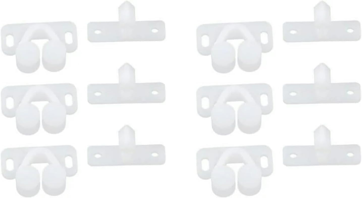 Jinshining 6Pcs White Marine Boat Ball Catch Door Cupboard Spring Cabinet Catch Boat Door Latch Back Plates Roller Latch Plastic Catches Cabinet Hardware Catches