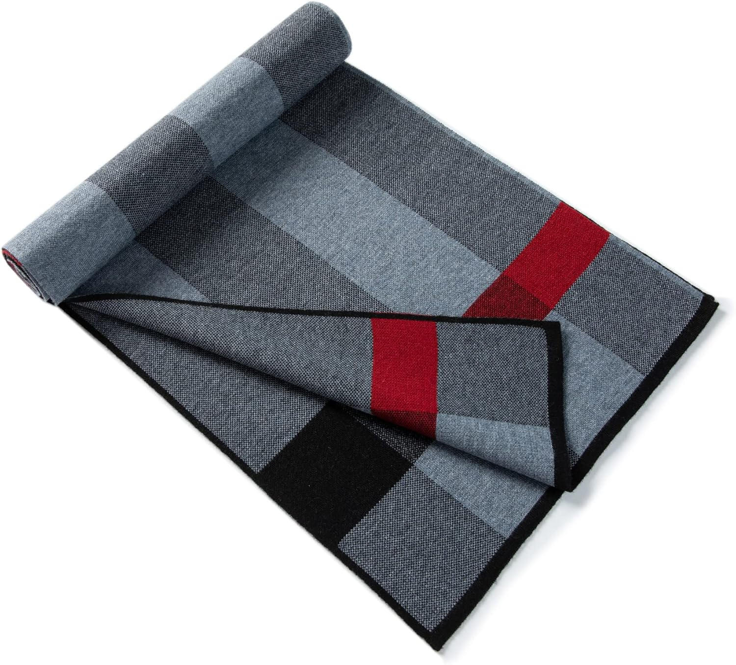 Lindoro Merino Wool Scarf for Men, Tartan Warm Lightweight Plaid Winter Long Scarves W/Gift Box image number 3