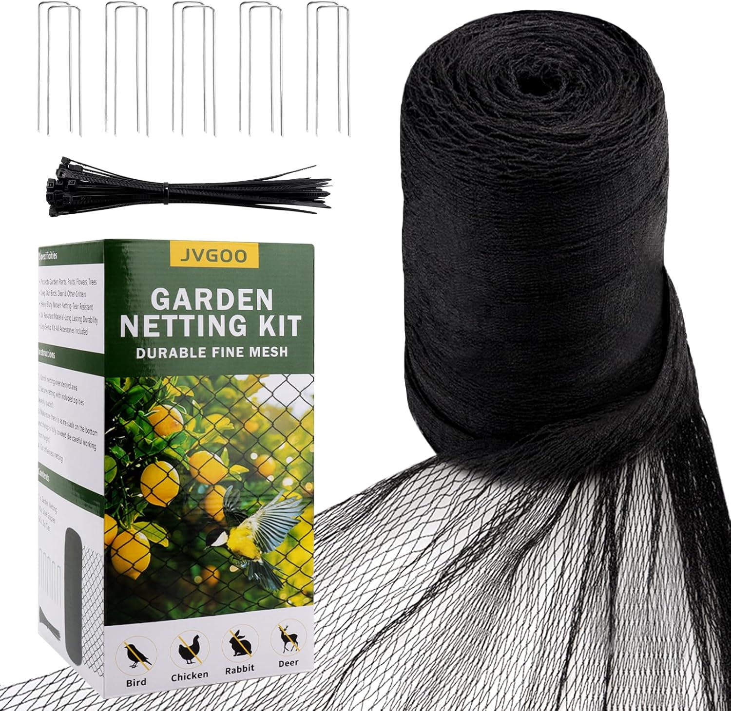 Bird Netting for Garden, 13 X 40 FT Bird Netting for Chicken Coop, Heavy Duty Garden Poultry Net Mesh with Ties and Staples for Fruit Trees Vegetables against Birds, Deer, Squirrels