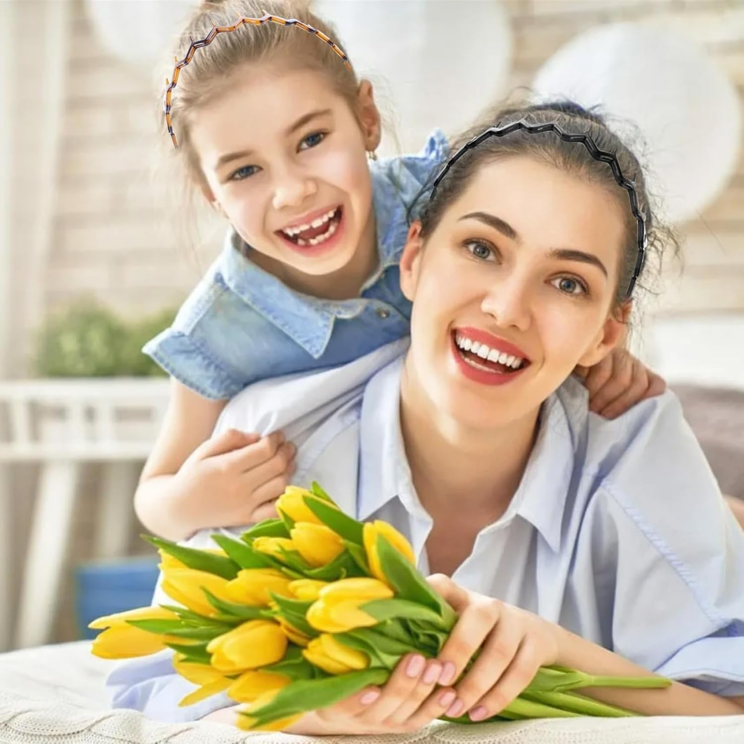 Dazzhues Pack of 2 Plastic Headbands, Double Row Headbands, Non-Slip Headband with Teeth, Hair Band Accessories for Women and Girls image number 5