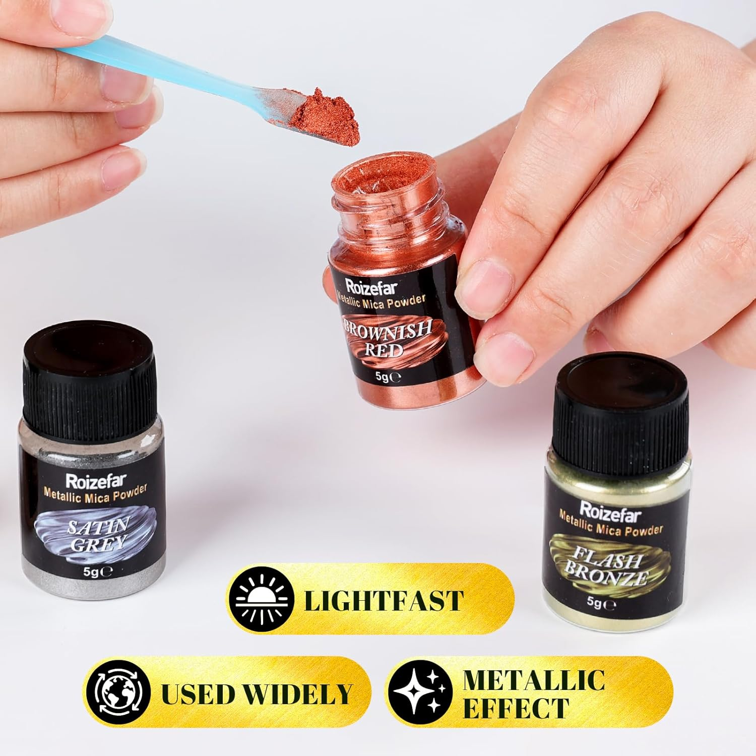 Roizefar Mica Powder - 20 Colors X 5 G Metallic Pigment Glitter Powder for Epoxy Resin, Soap Paint, Nail Polish, Resin Dye, Candle Making, Bath Bombs, Slime image number 1