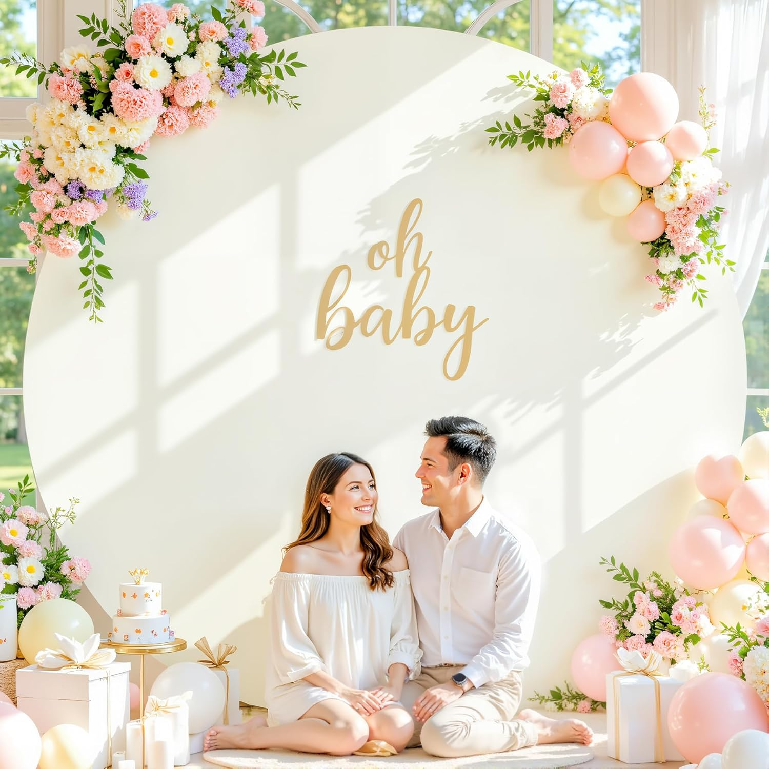 7.2 FT Ivory round Backdrop Cover for Circle Balloon Arch Stand Stretchy Circle Arch Backdrop Covers for Wedding Arch Baby Shower Birthday Party Photo Shoot Photography Arch Background Decorations