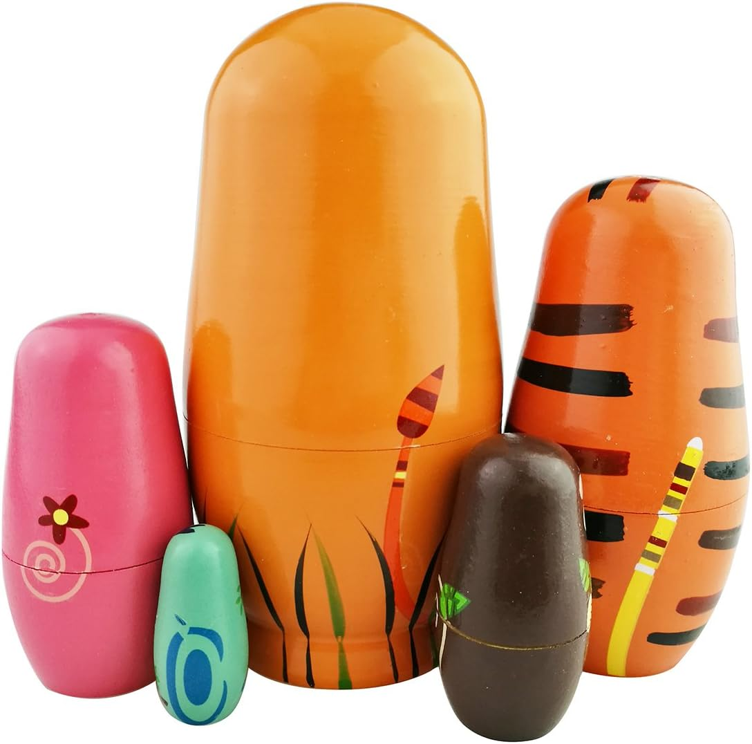 Set of 5 Cutie Cartoon Animal Nesting Dolls Matryoshka Madness Russian Doll Popular Handmade Kids Gifts Toy image number 4