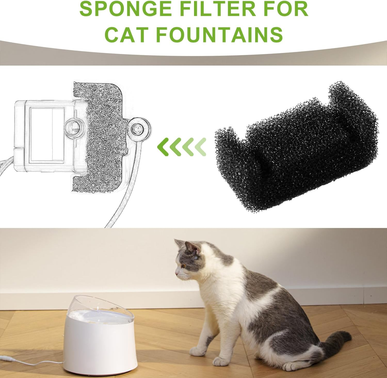 Pack of 16 Sponge Filters for Cat Drinking Fountain, U Shape Replacement Sponge Filter for Cat Drinking Fountain, 2.5 L Stainless Steel Top Water Dispenser for Cats, 2.0 L Drinking Fountain for Pets image number 2