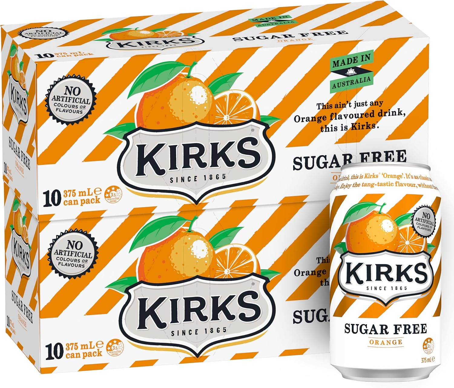 Kirks Orange Zero Sugar Soft Drink Multipack Cans 20 X 375Ml image number 1