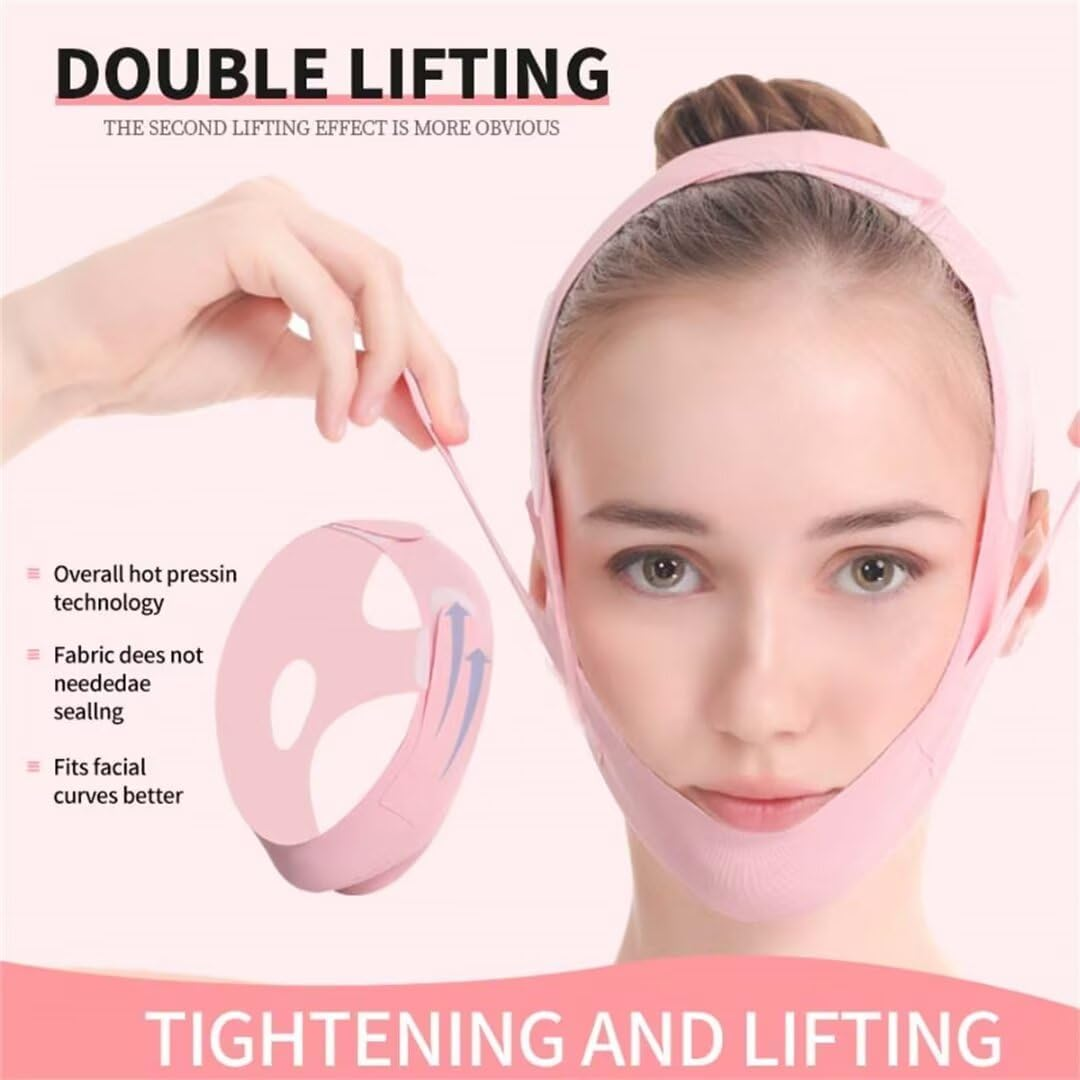 Adjustable Chin Strap for Sleeping Jawline Shaper V Line Lifting Mask Face Slimmer for Double Chin （Pink）