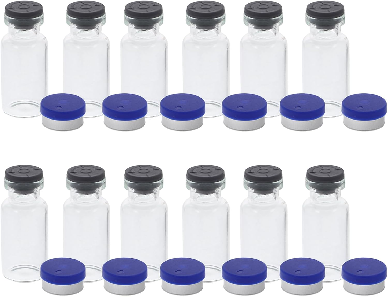 MUCKLILY 12 Pcs Clear Glass Vials Glass Headspace Vials with Plastic-Aluminum Flip Caps and Rubber Stoppers Flat Bottom Lab Vials 3Ml image number 6