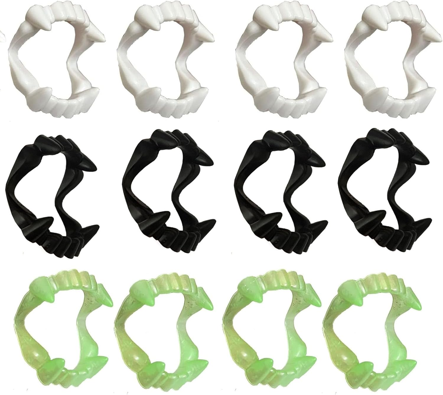 12 Pcs Vampire Fangs, Plastic White Black and Glow in the Dark Vampire Teeth for Dress up Costume Cosplay Photo Props Halloween Christmas