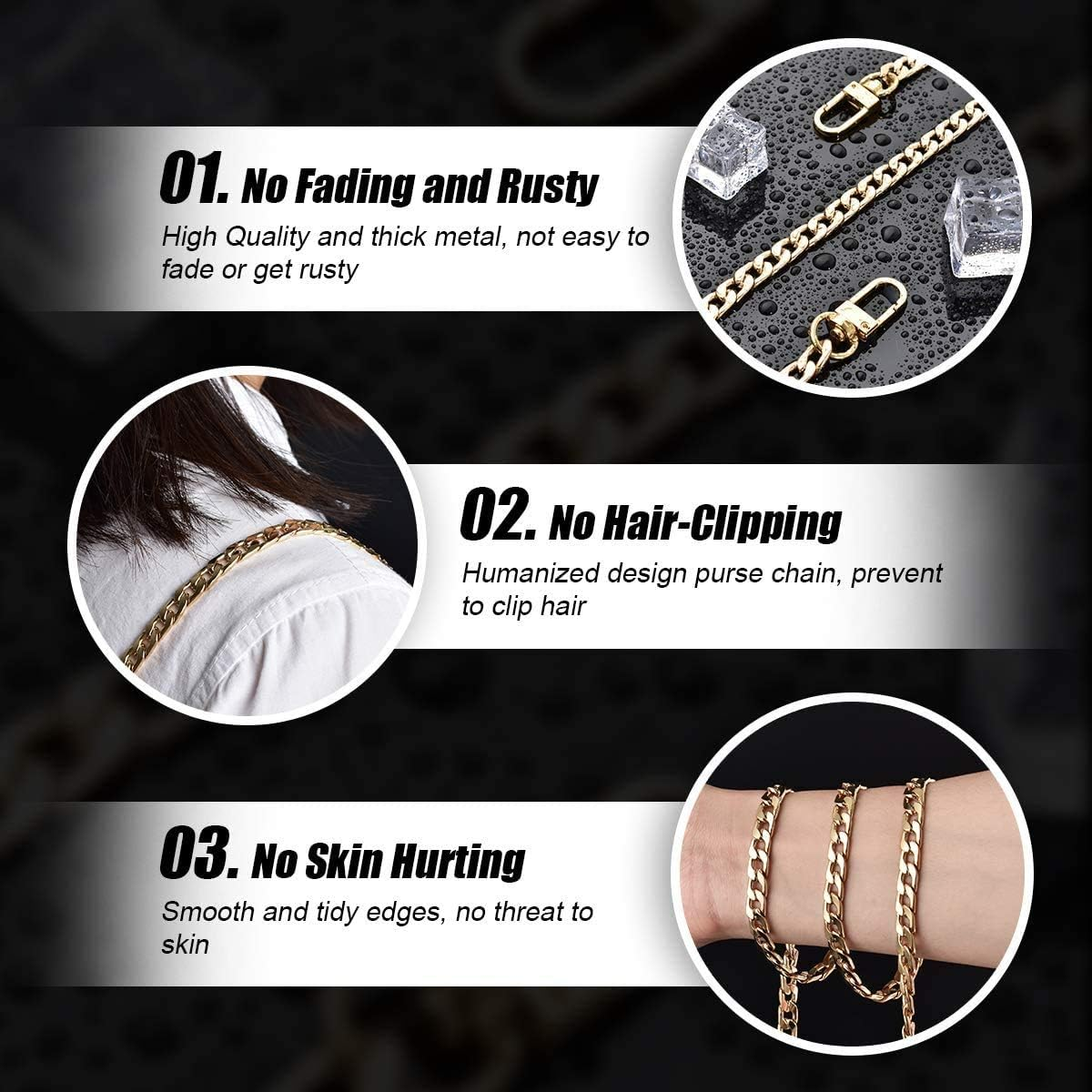 HUIANER Purse Chain with Buckles DIY Handbag Strap Shoulder Bag 120Cm Long Metal Accessory Replacement Chain Strap - Bronze image number 4