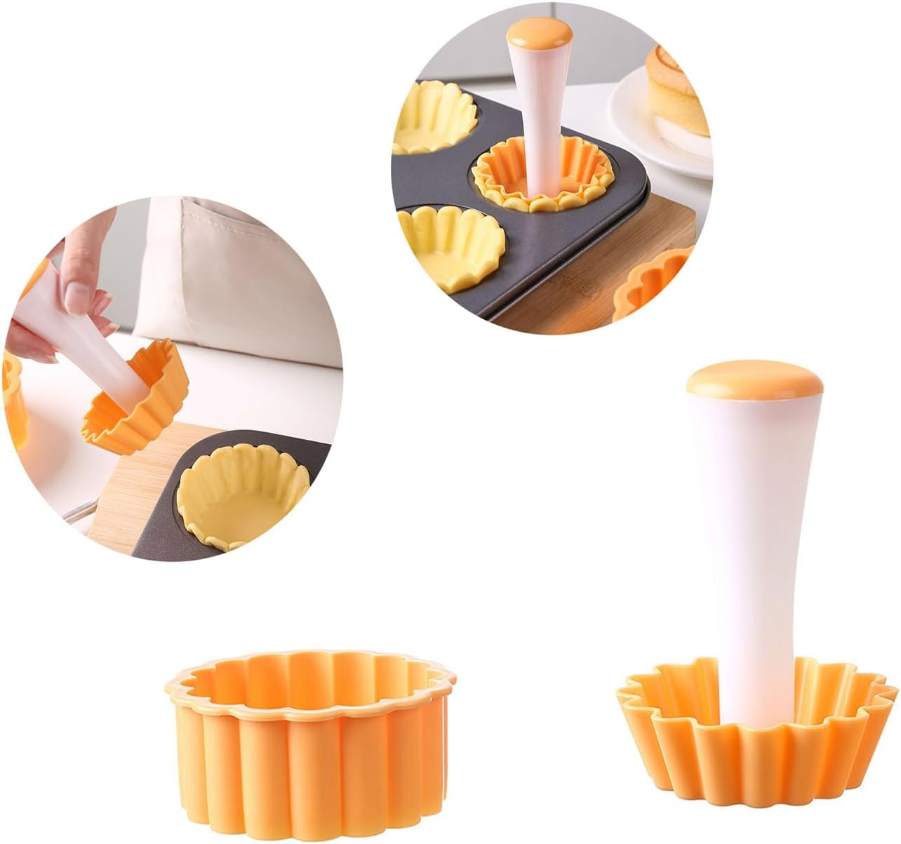 Shengsenfu Pastry Dough Tamper Kit, round Tart Shell Molds, Tart Press Tool Pastry Dough Tamper Set, Pastry Tamper Tart Shell Set, Creative Cake Cup Presser for Cookies Pies Cupcake Muffin Baking Tool image number 2