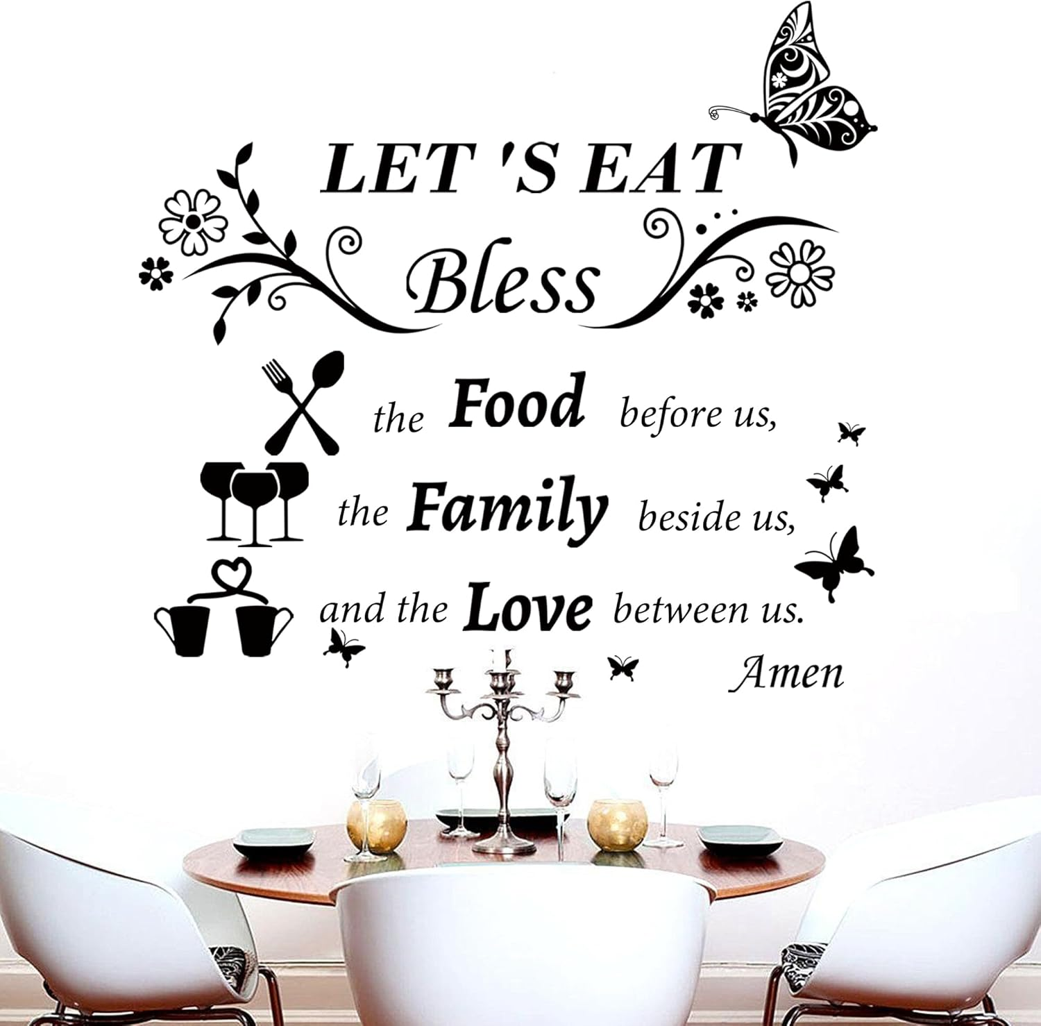 Kitchen Wall Decals Dinner Meal Prayer Wall Stickers Vinyl Kitchen Quotes Wall Decal Let'S Eat Bless the Food before Us Sign Christian Religious Saying Stickers for Dinning Room Home Restaurant image number 5