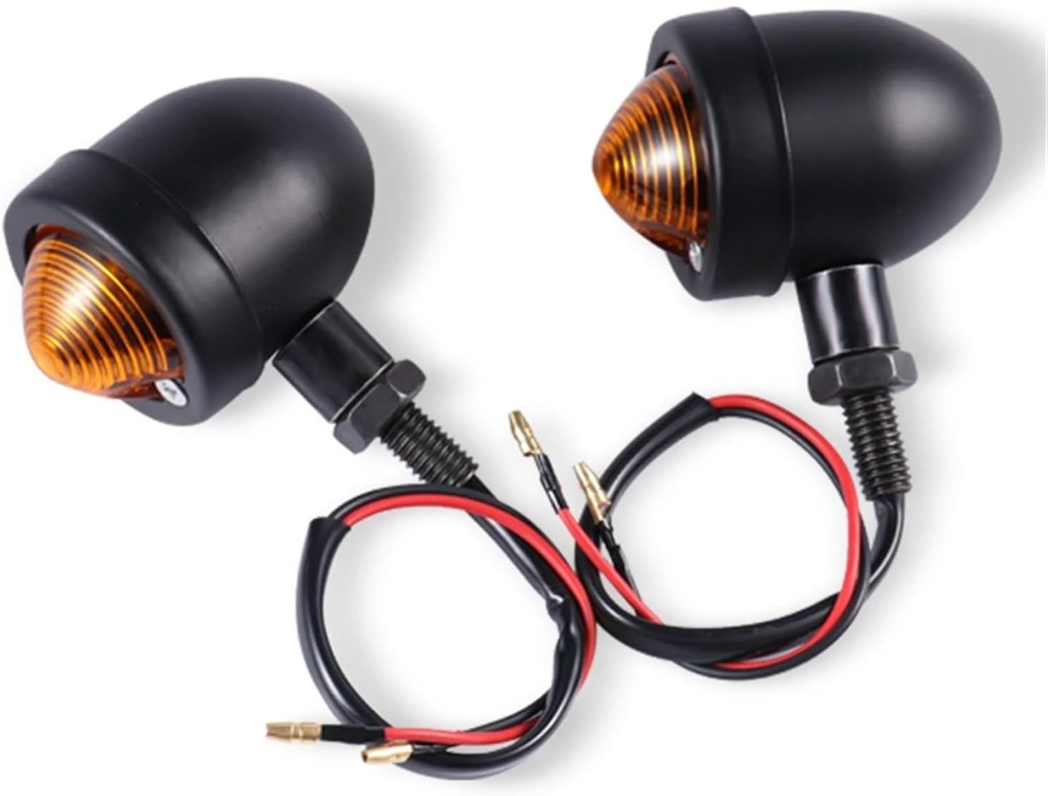 Motorcycle Blinkers Chopper Cafe Racer Motorbike Turn Signal Lights Scooters Metal Indicator 12V Black Chrome Color Motorbike Turning Indicator(Black-Amber)