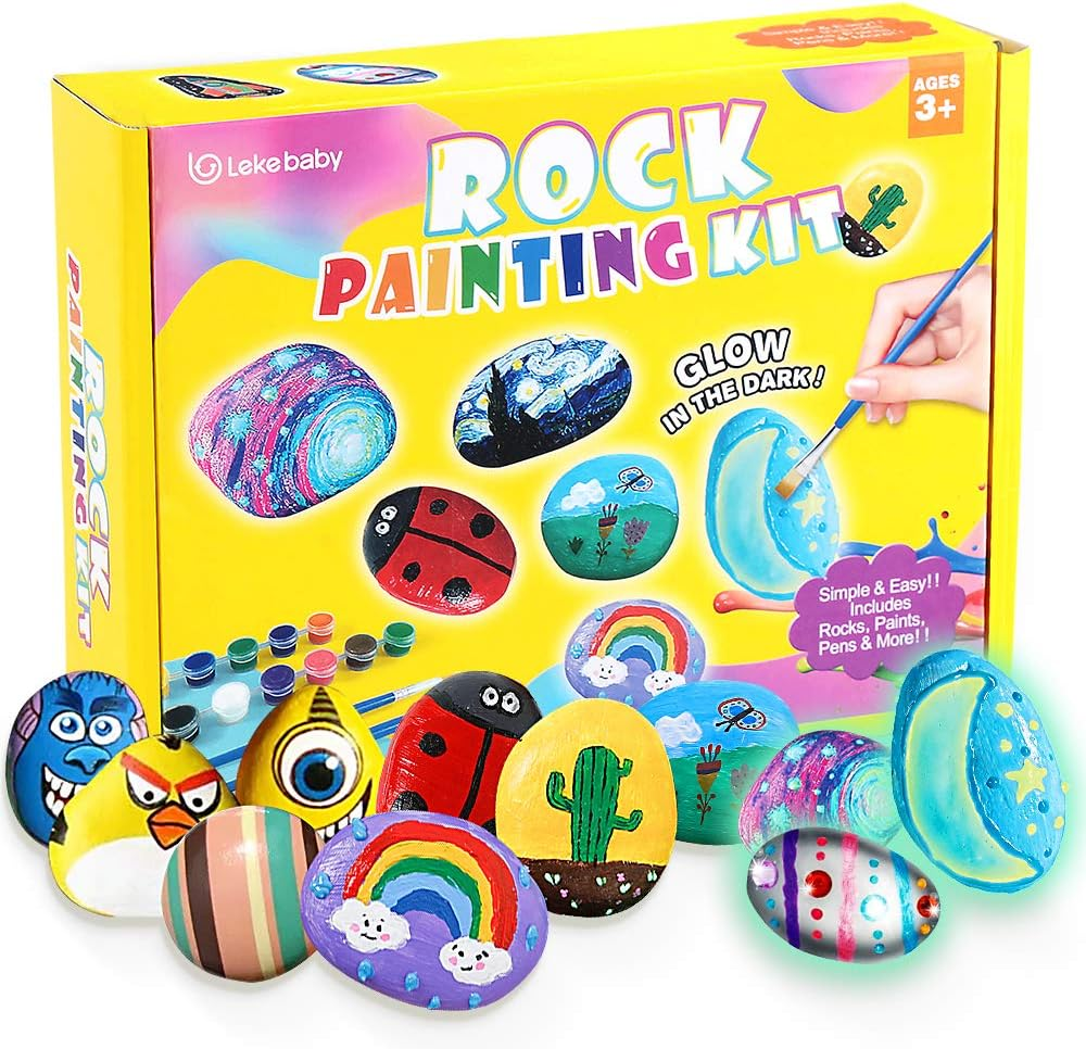 Lekebaby Rock Painting Kit, Arts and Crafts for Kids, Birthday Gifts & Presents for Boys Girls Age 3-12 Year Old